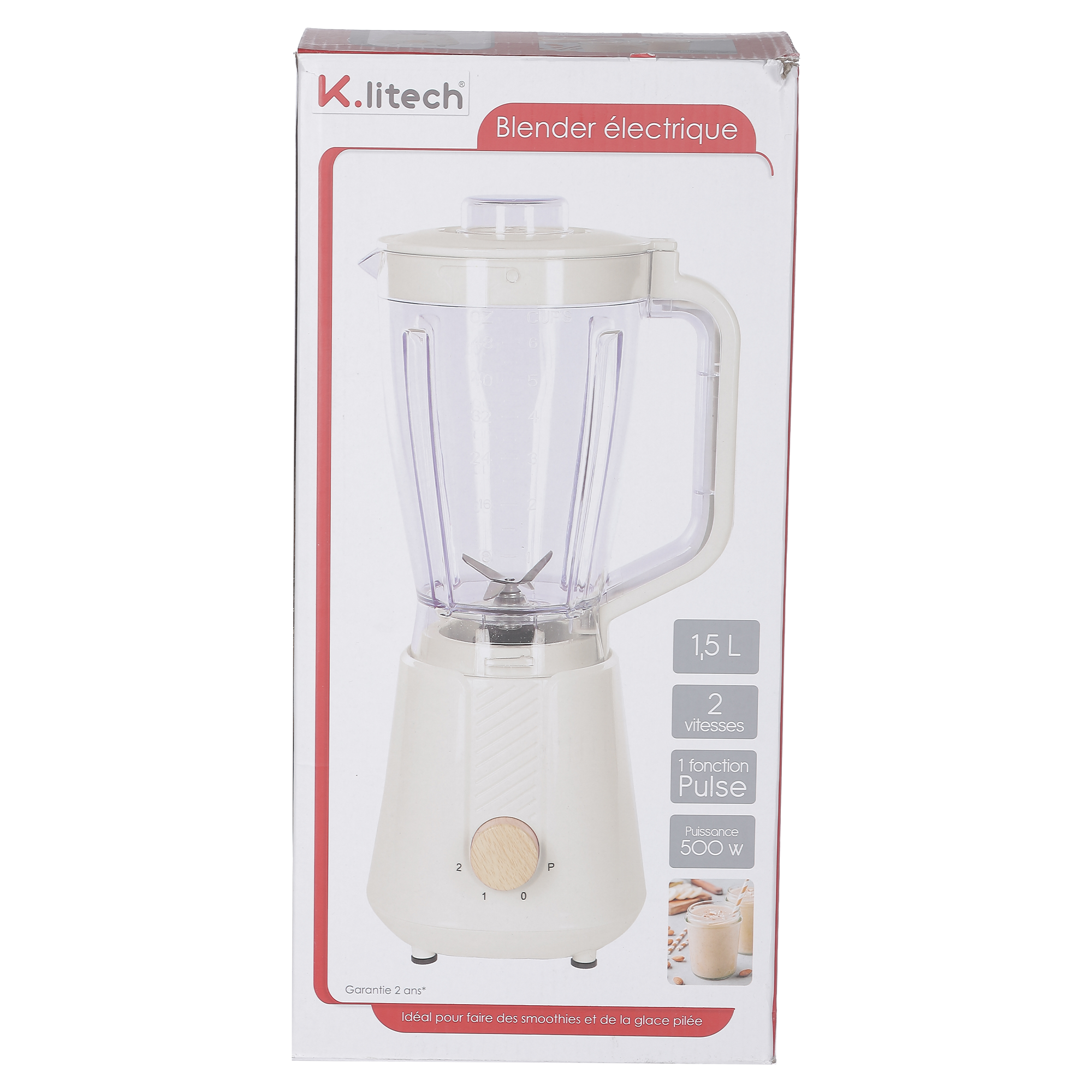 Blender 2 vitesses avec poignée et couvercle amovible 1500 ml