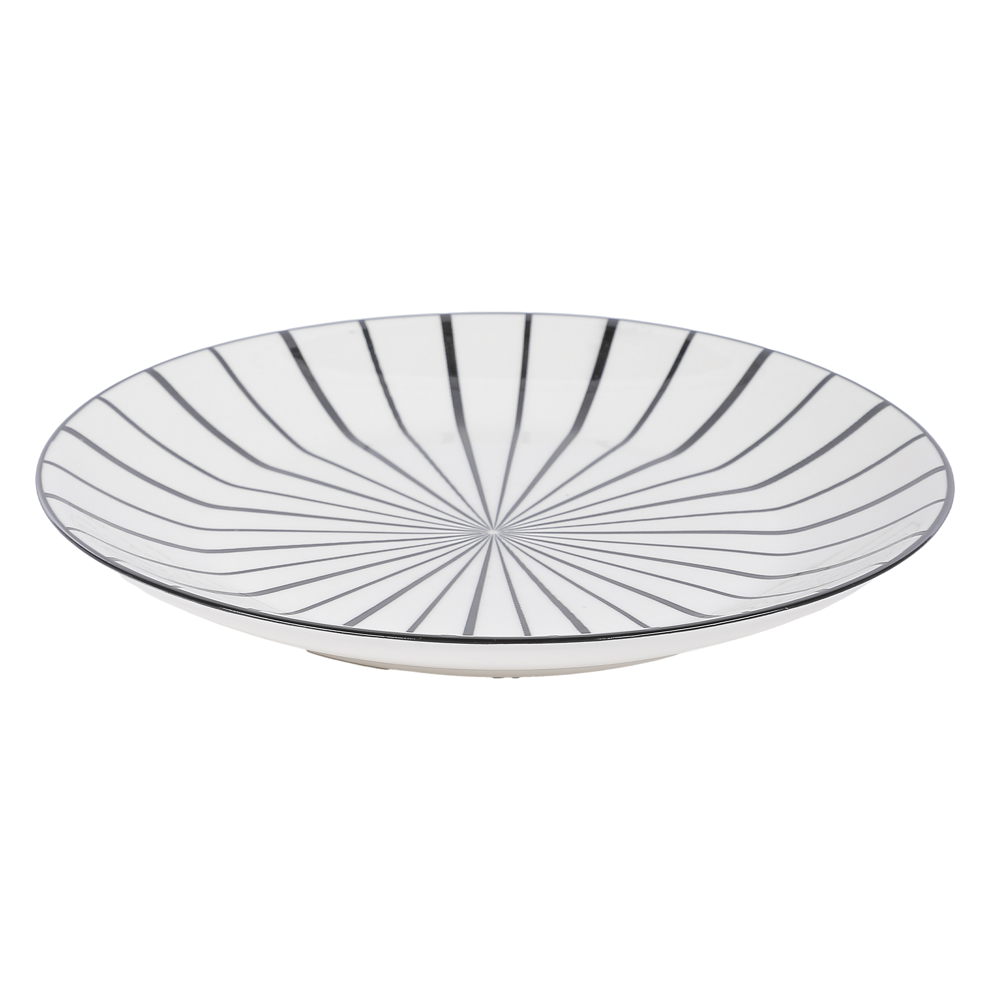 Assiette plate dolomite 26.5 cm motif géométrique  - Blanc