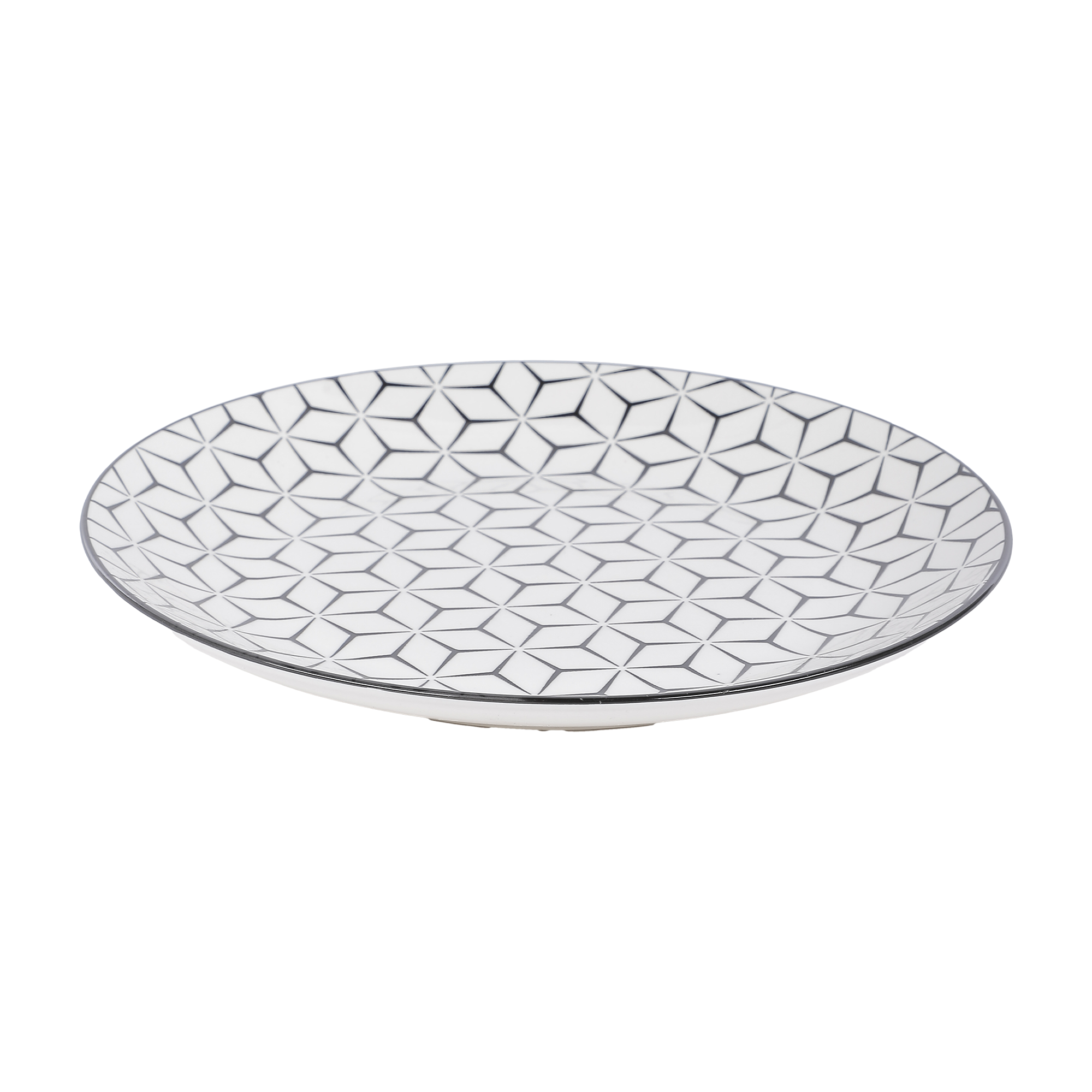 Assiette plate dolomite 26.5 cm motif géométrique  - Noir