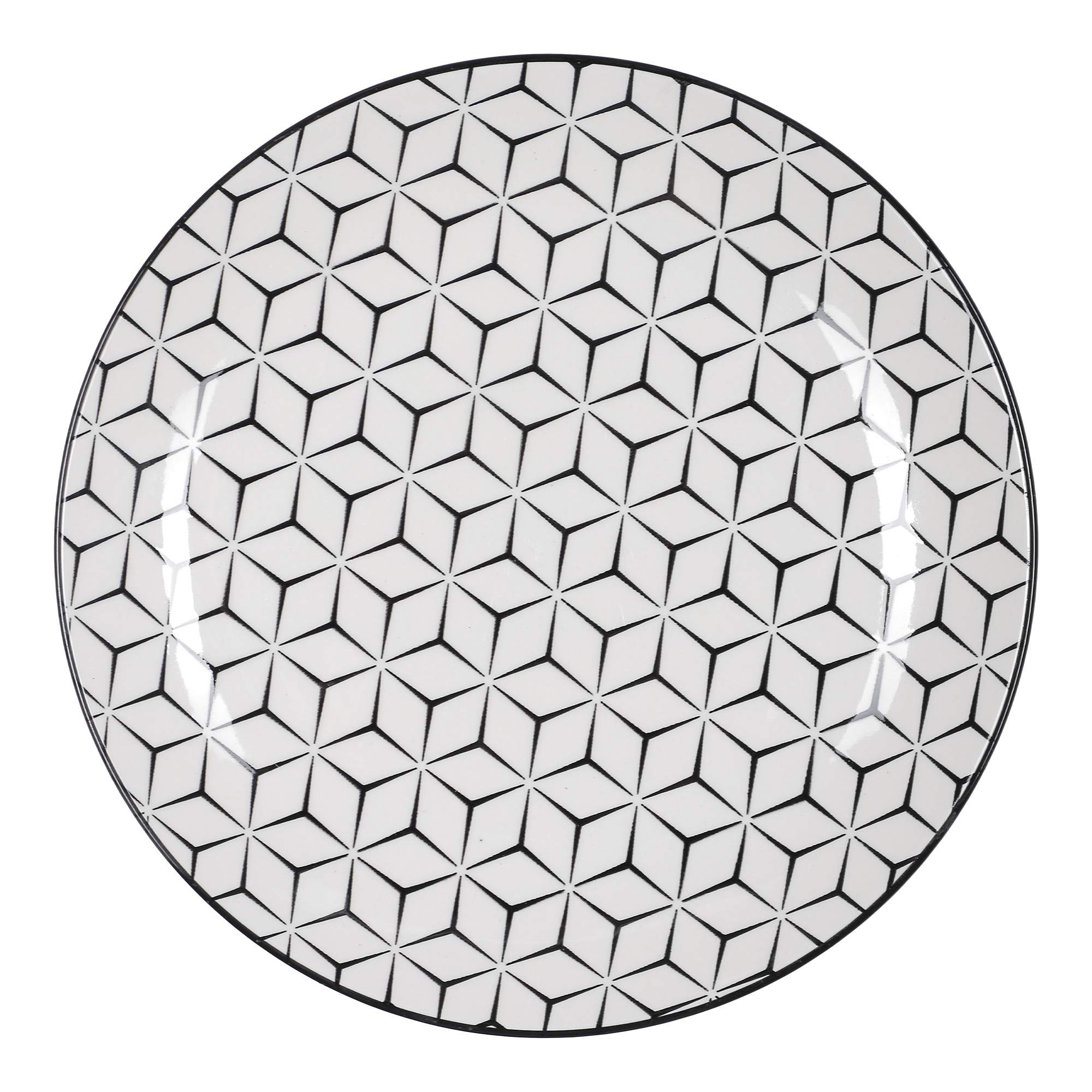 Assiette plate dolomite 26.5 cm motif géométrique  - Blanc