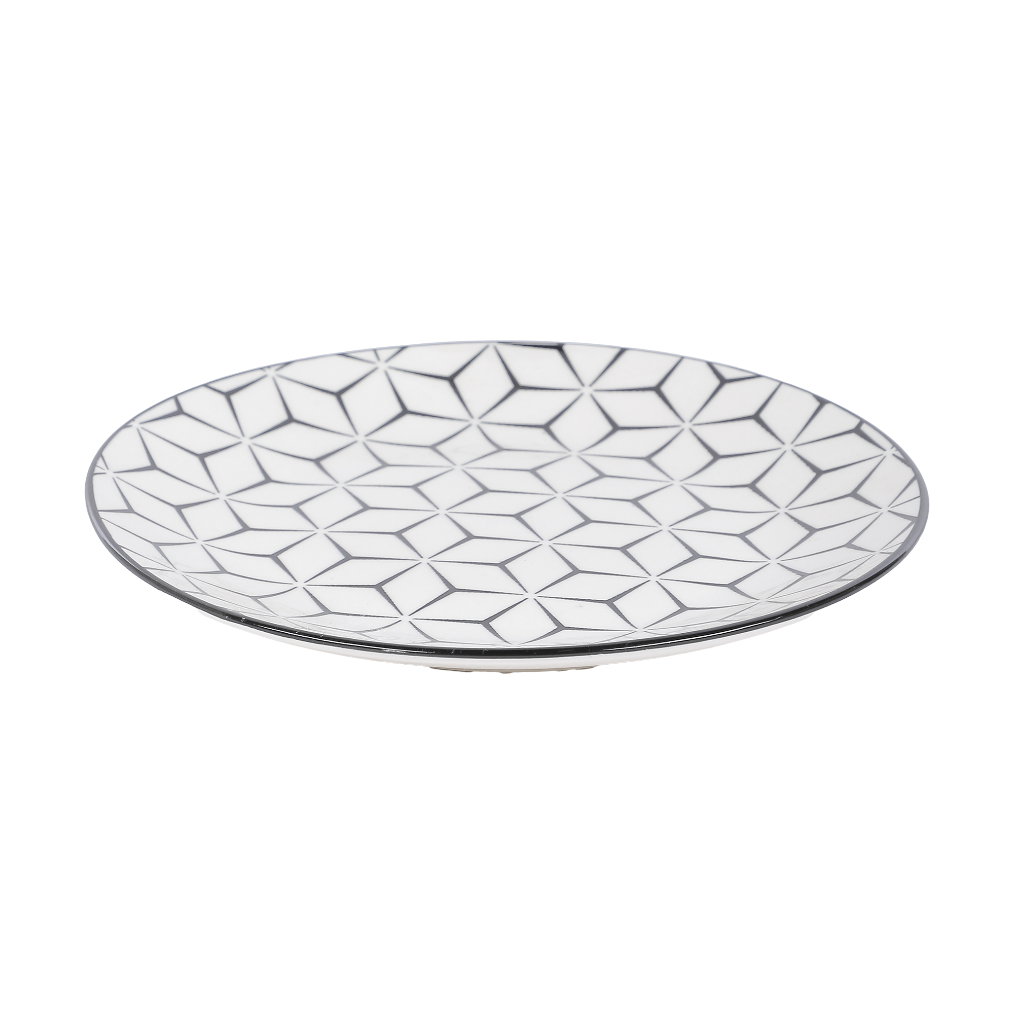 Assiette à dessert dolomite 19 cm motif géométrique  - Blanc