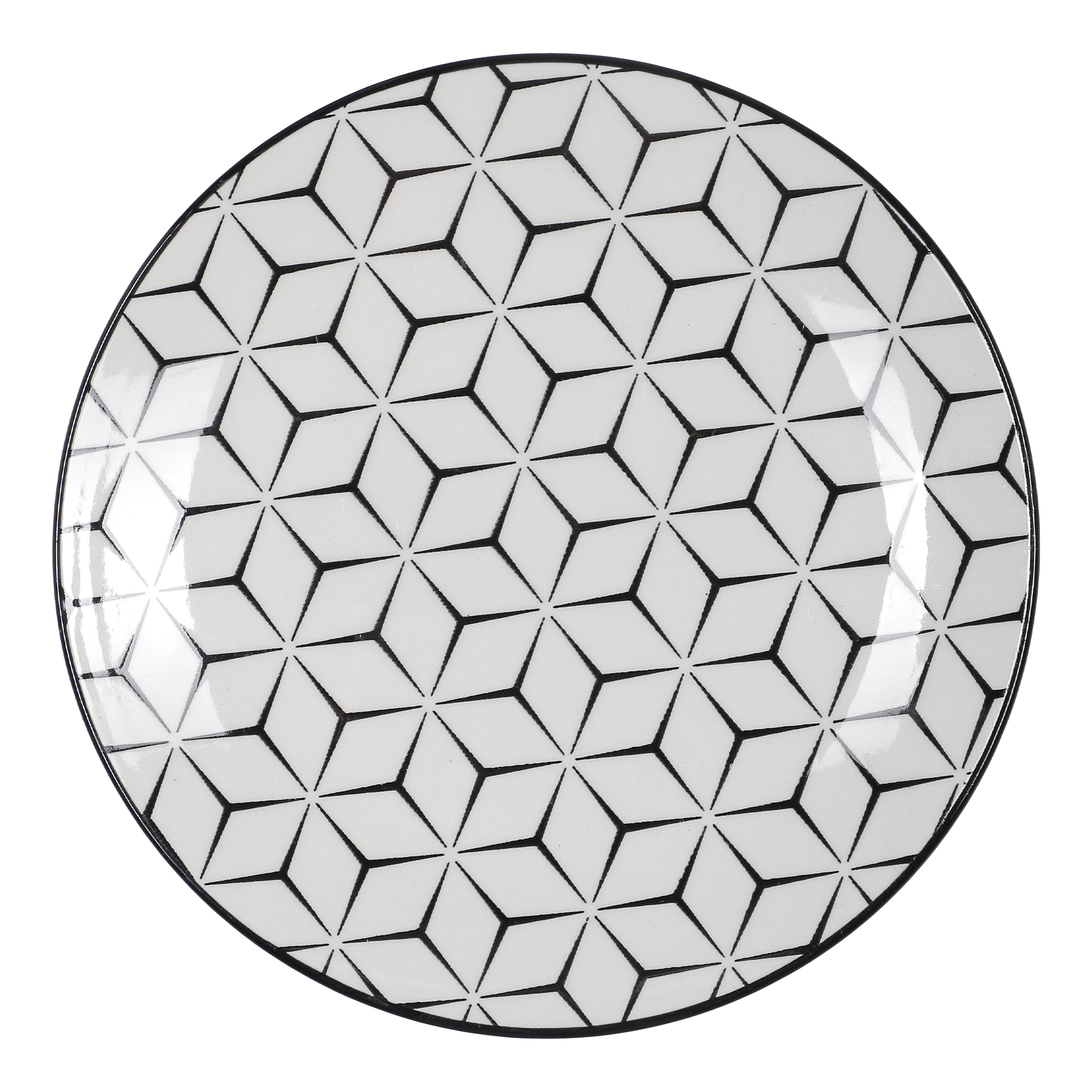 Assiette à dessert dolomite 19 cm motif géométrique  - Blanc