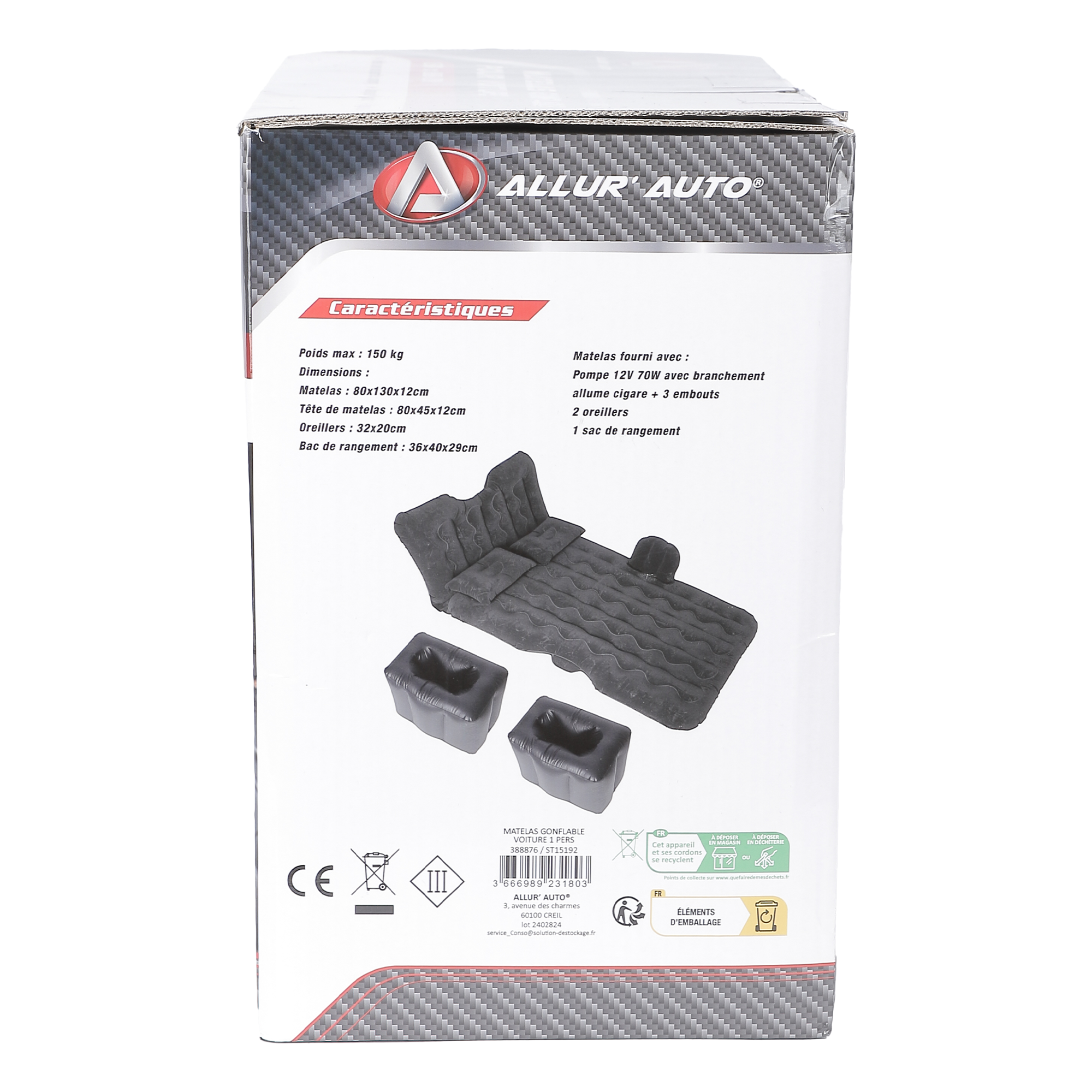 Matelas gonflable pour voiture + oreiller + pompe