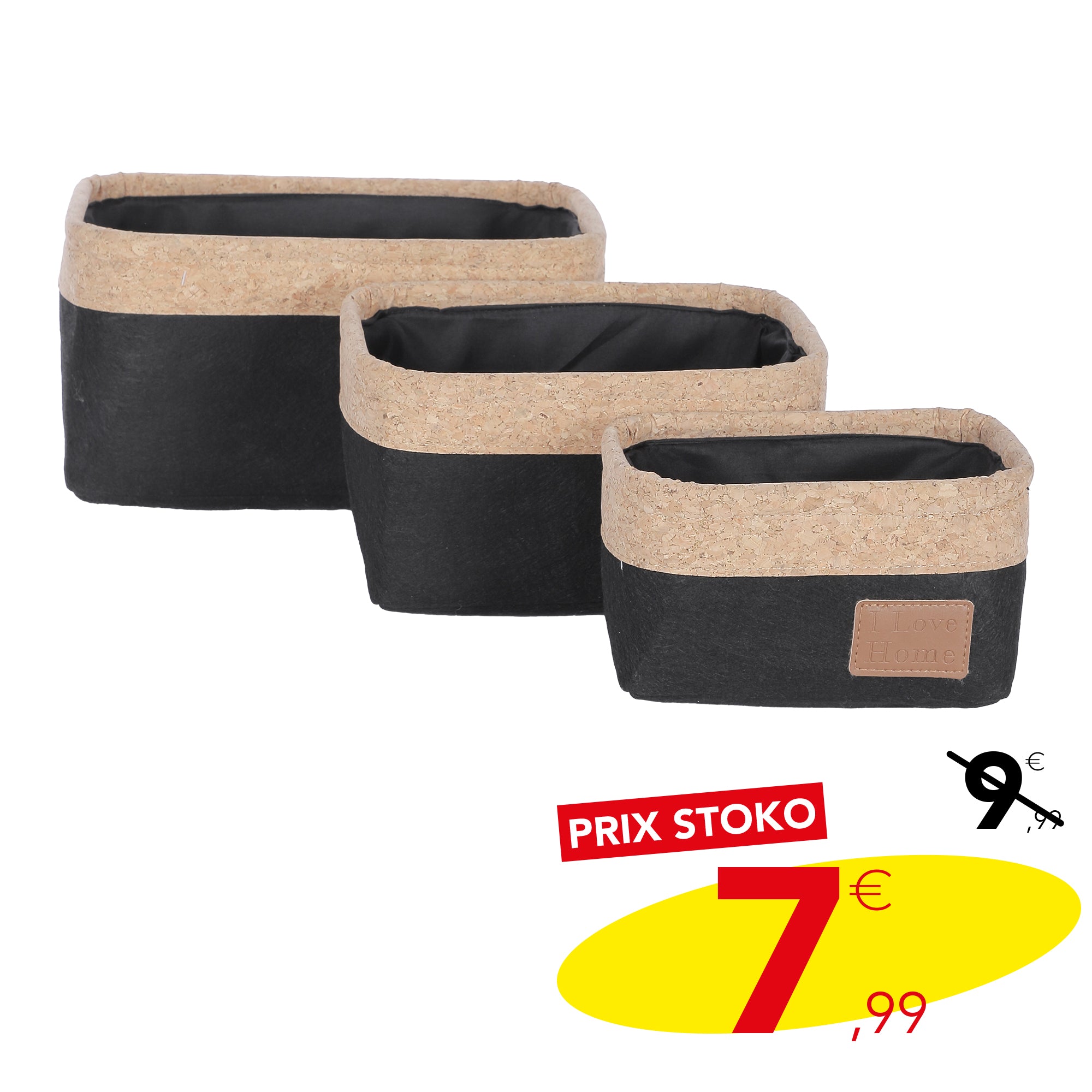 Lot de 3 paniers de rangement rectangulaires
