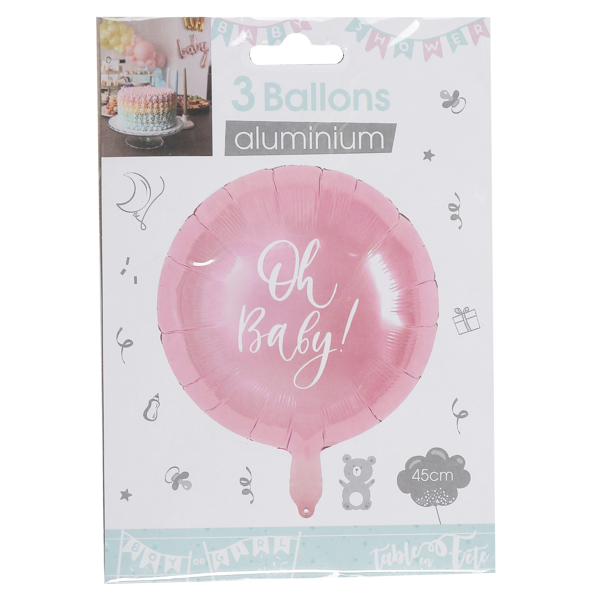3 ballons aluminium oh baby 45 cm  - Rose