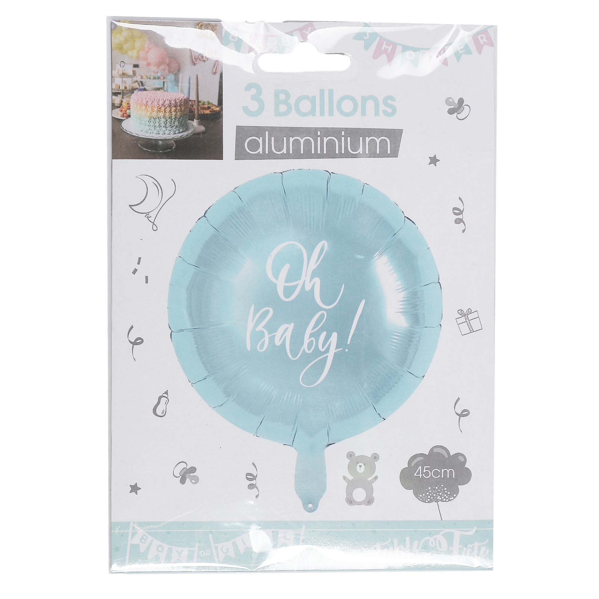 3 ballons aluminium oh baby 45 cm  - Bleu