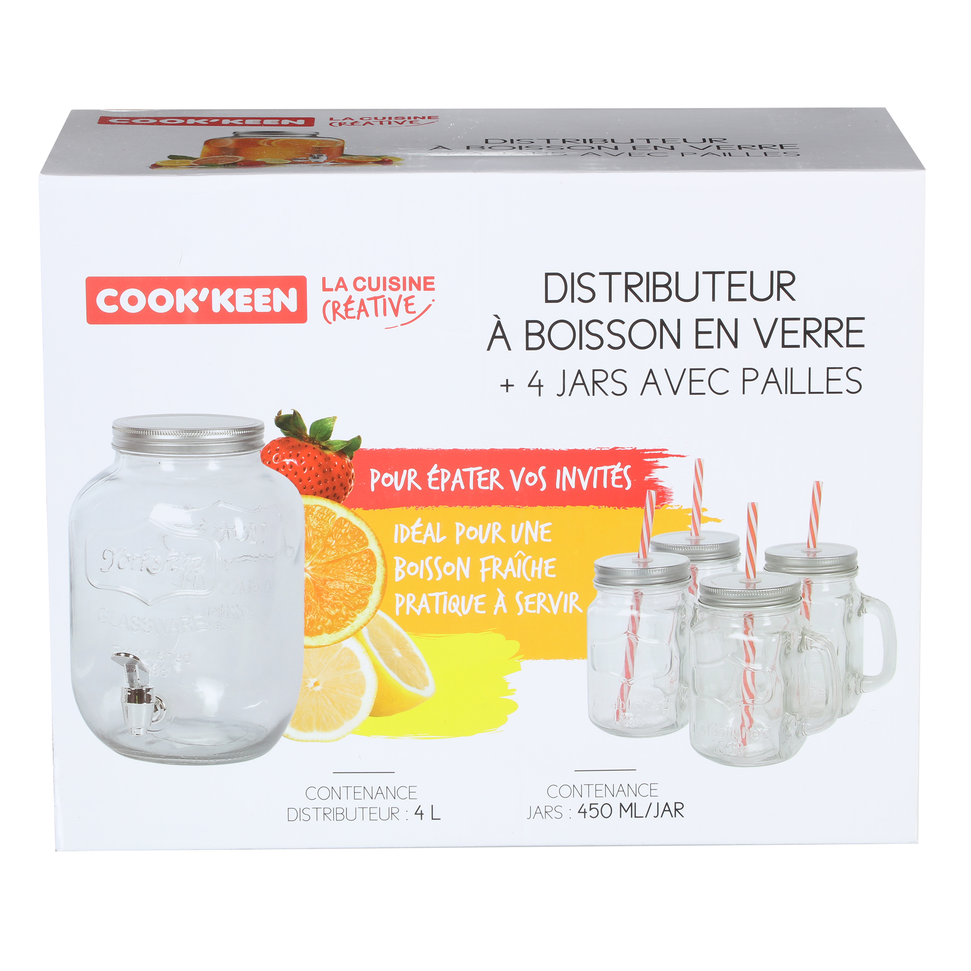Distributeur de boisson + 4 jars en verre