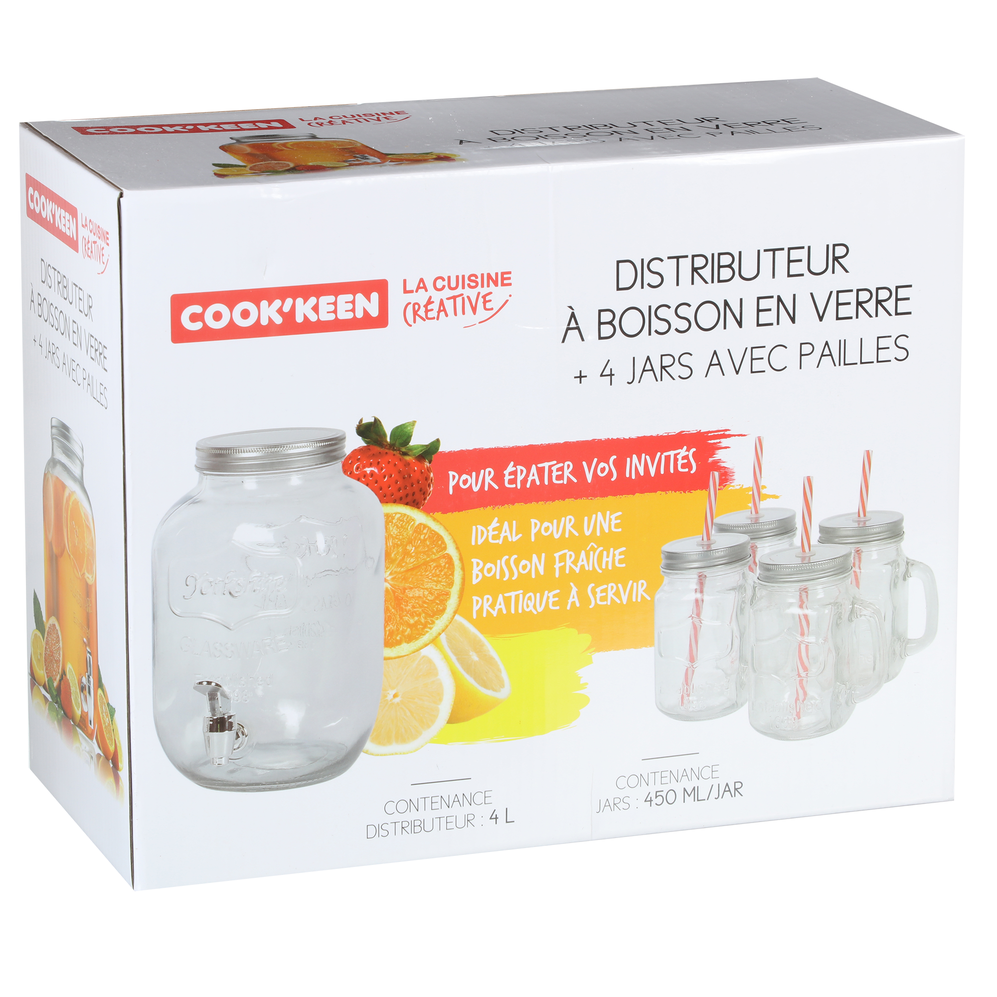 Distributeur de boisson + 4 jars en verre