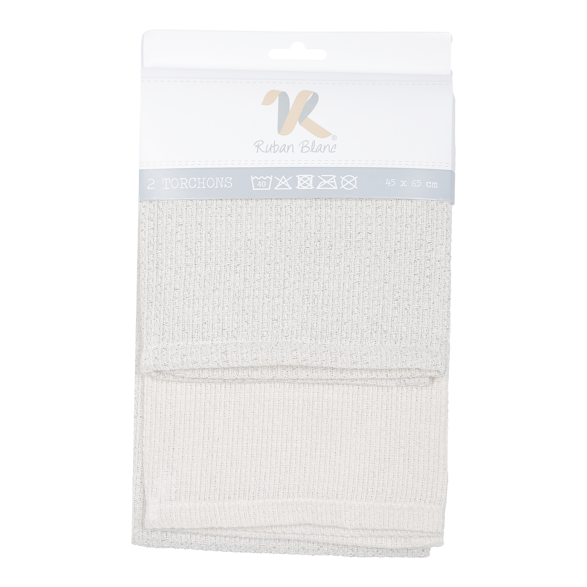 2 torchons gaufres 45x65 cm  - Gris