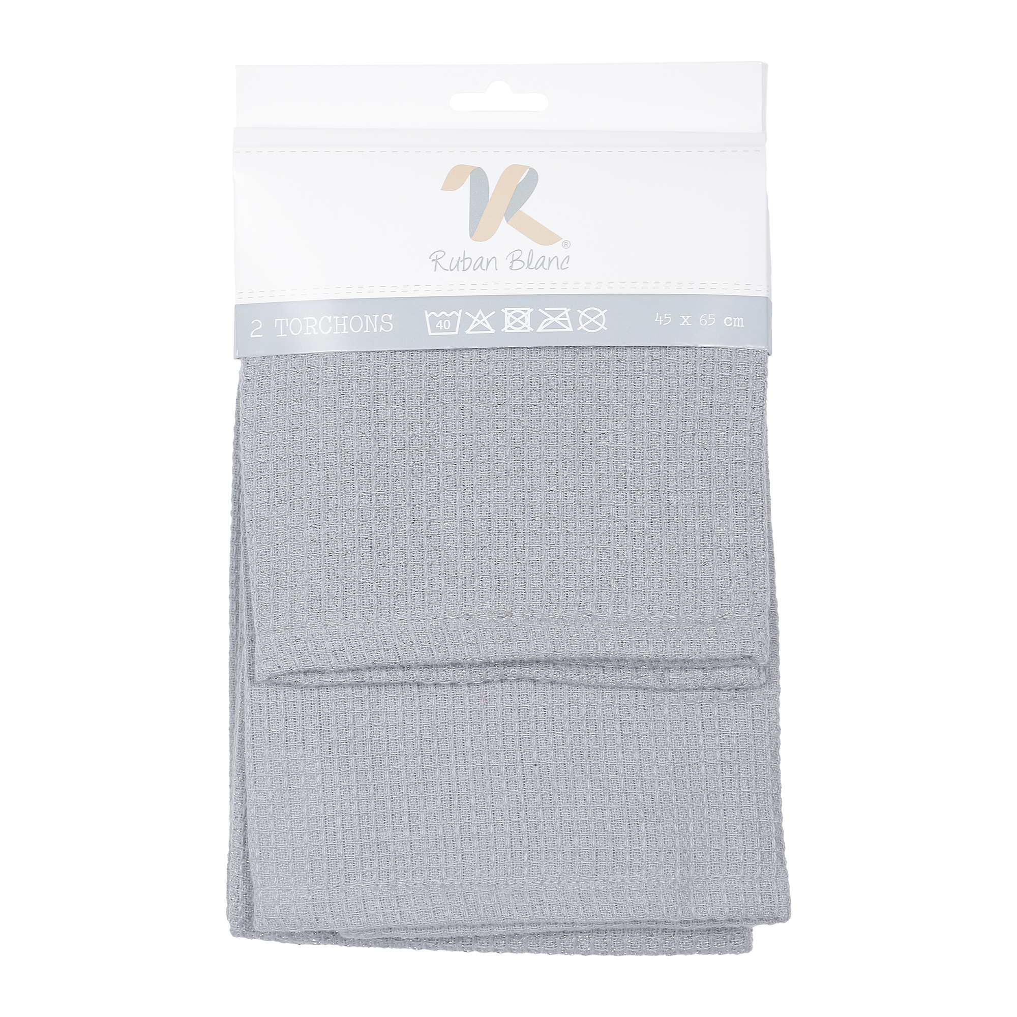 2 torchons gaufres 45x65 cm  - Gris