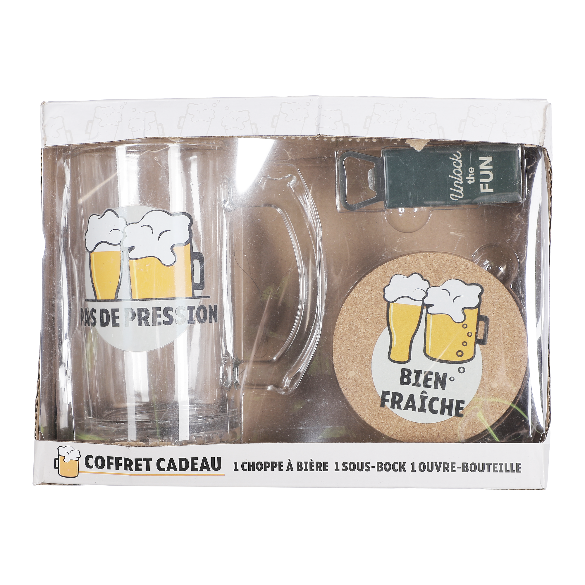 Coffret choppe de bière 460 ml et ouvre bouteille