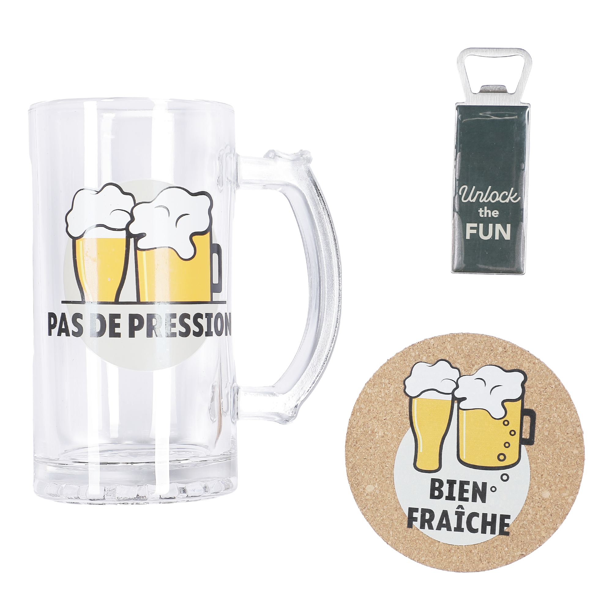Coffret choppe de bière 460 ml et ouvre bouteille