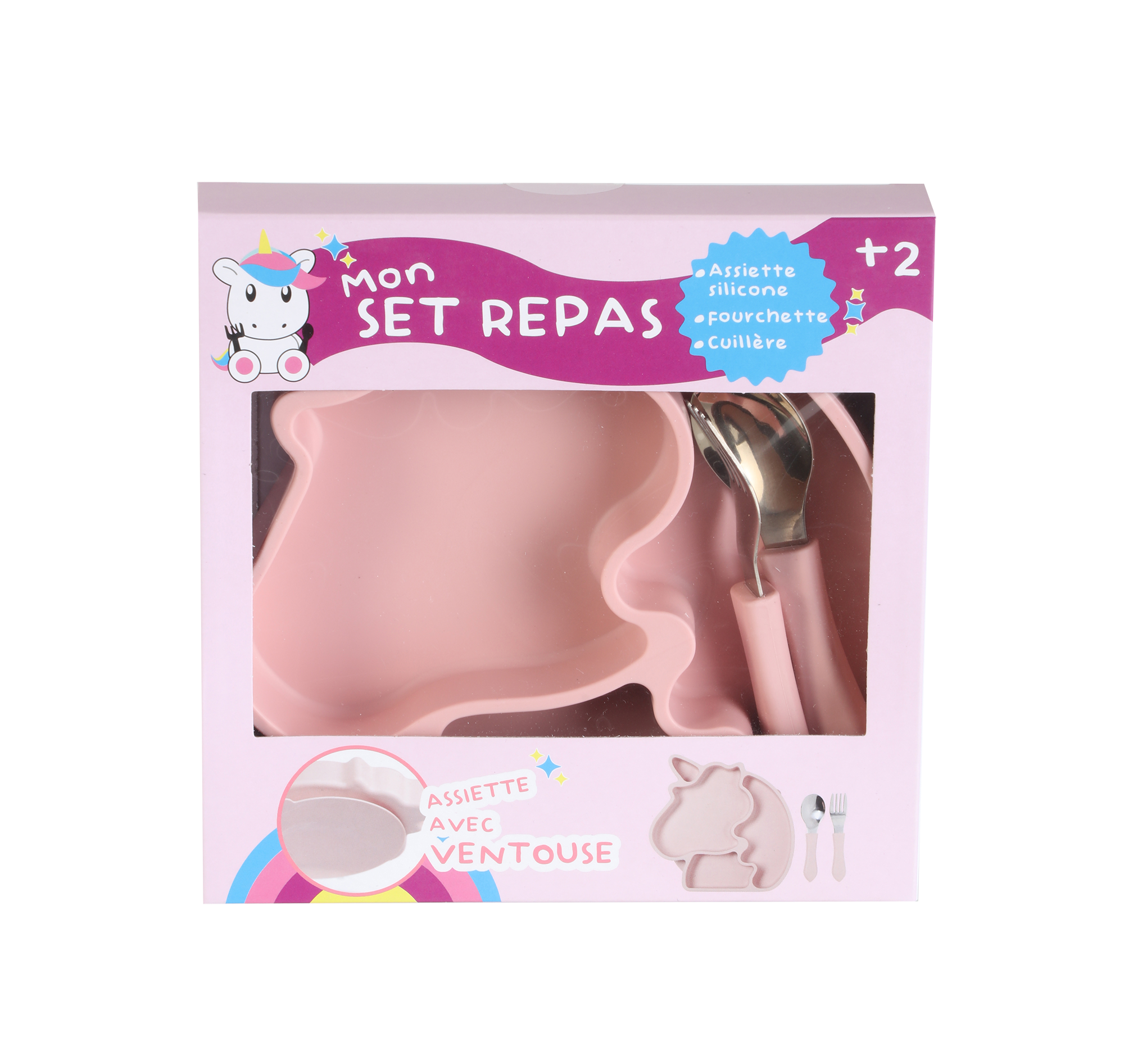 Ensemble repas enfant en silicone  - Bleu