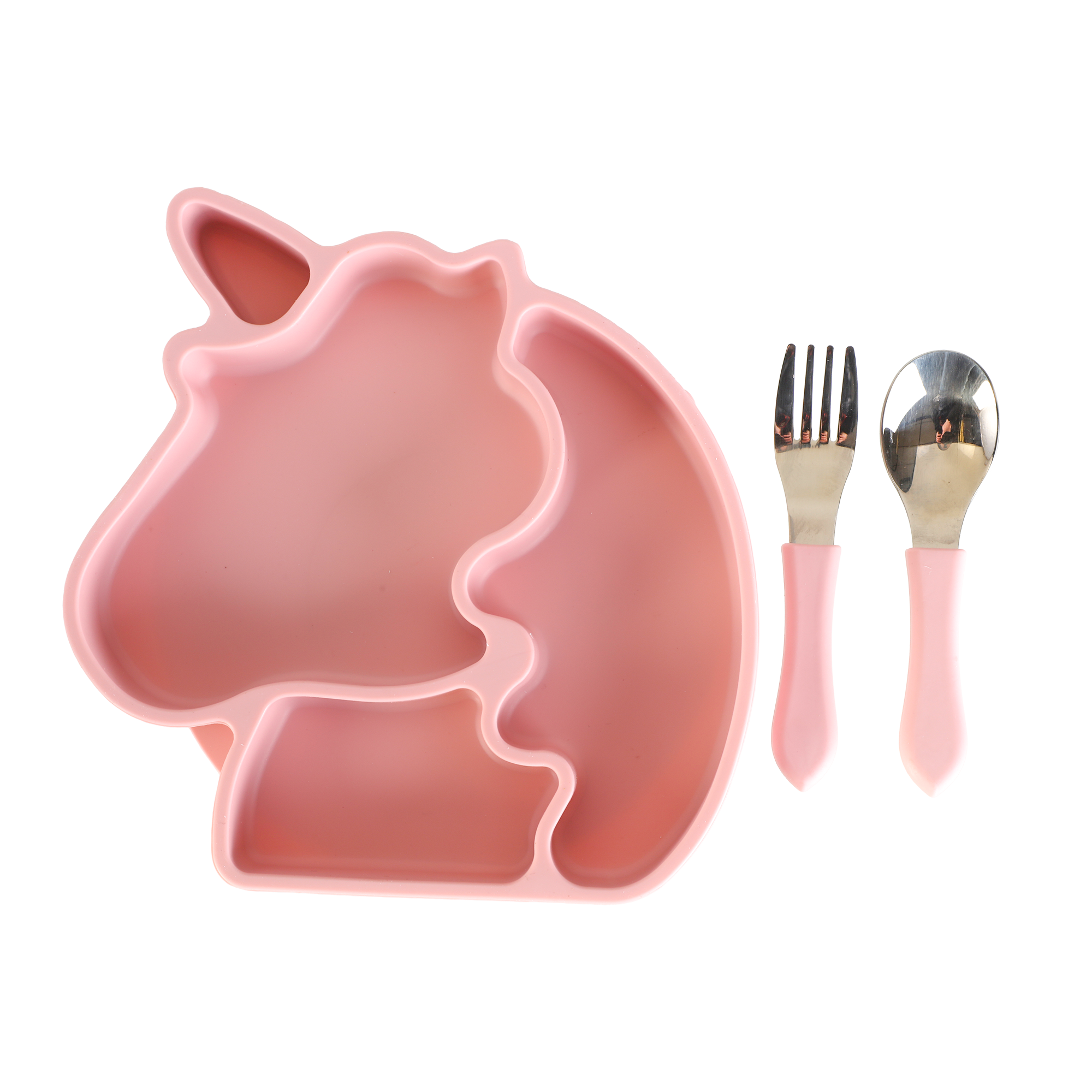 Ensemble repas enfant en silicone  - Rose