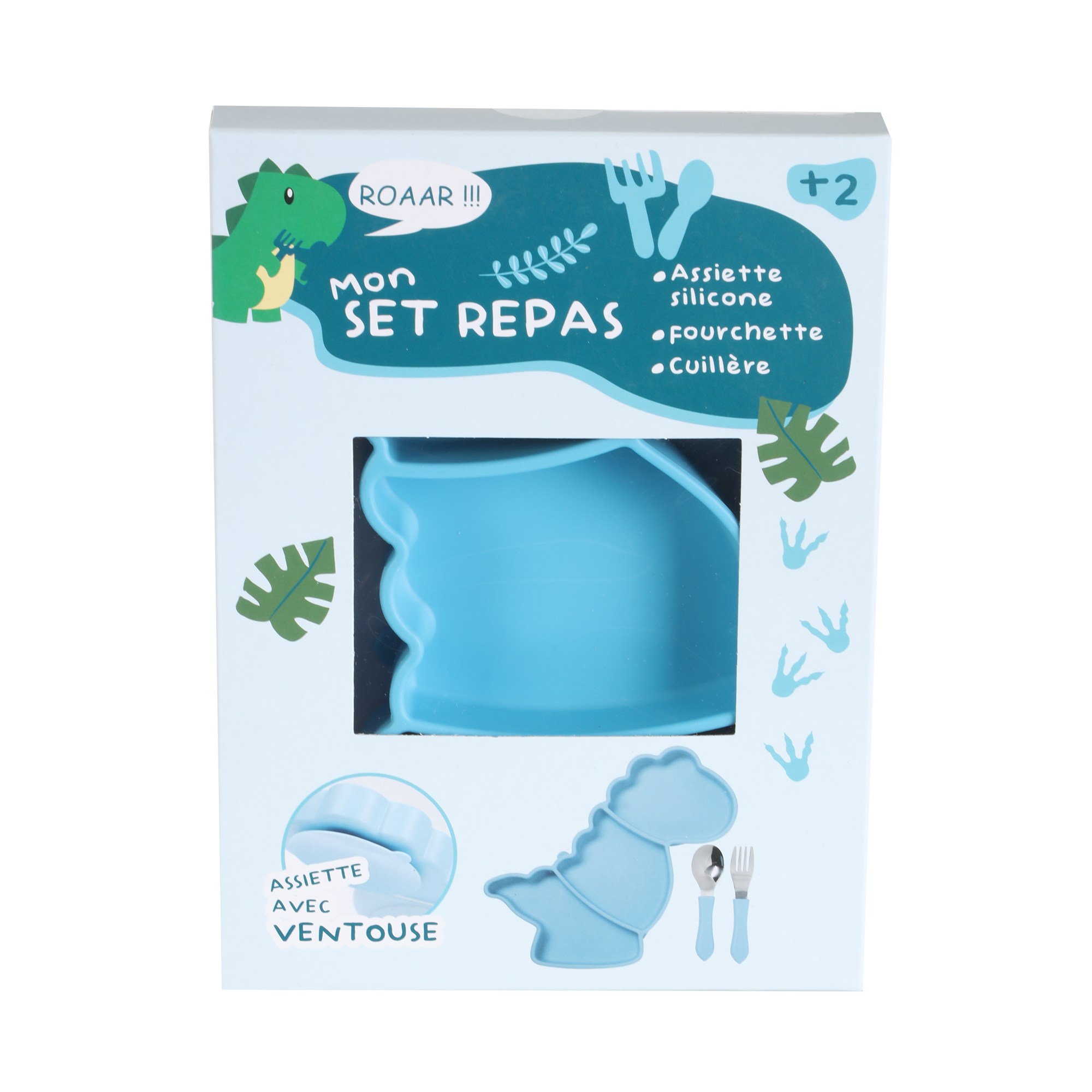 Ensemble repas enfant en silicone  - Bleu