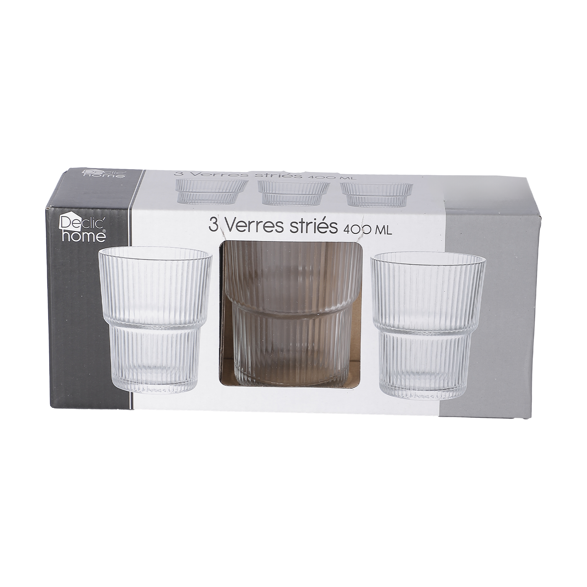 Lot de 3 verres striés 400ml