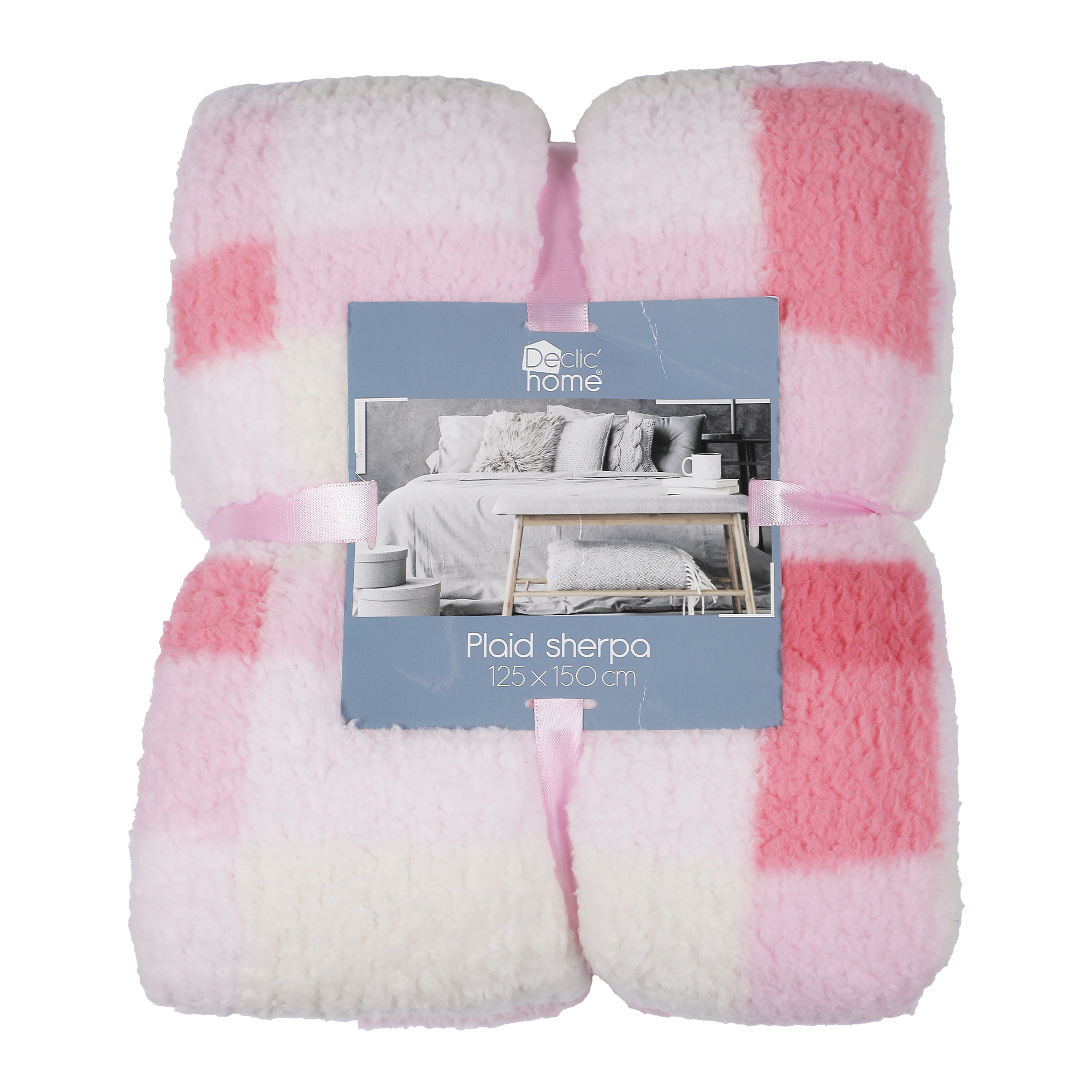 Plaid sherpa à carreaux  - Rose