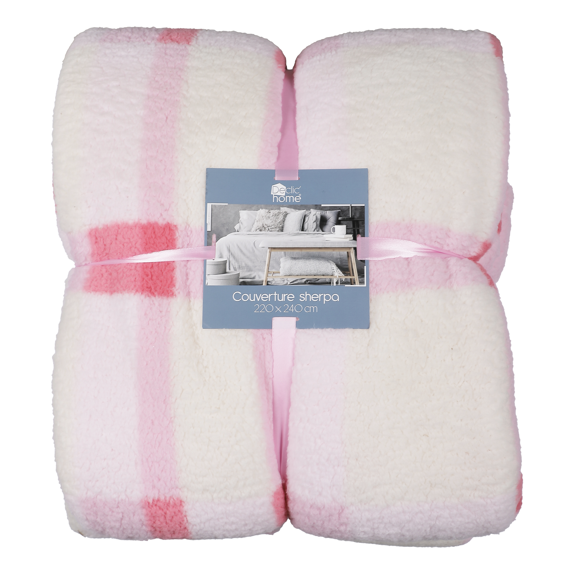 Couverture sherpa à carreaux  - Rose