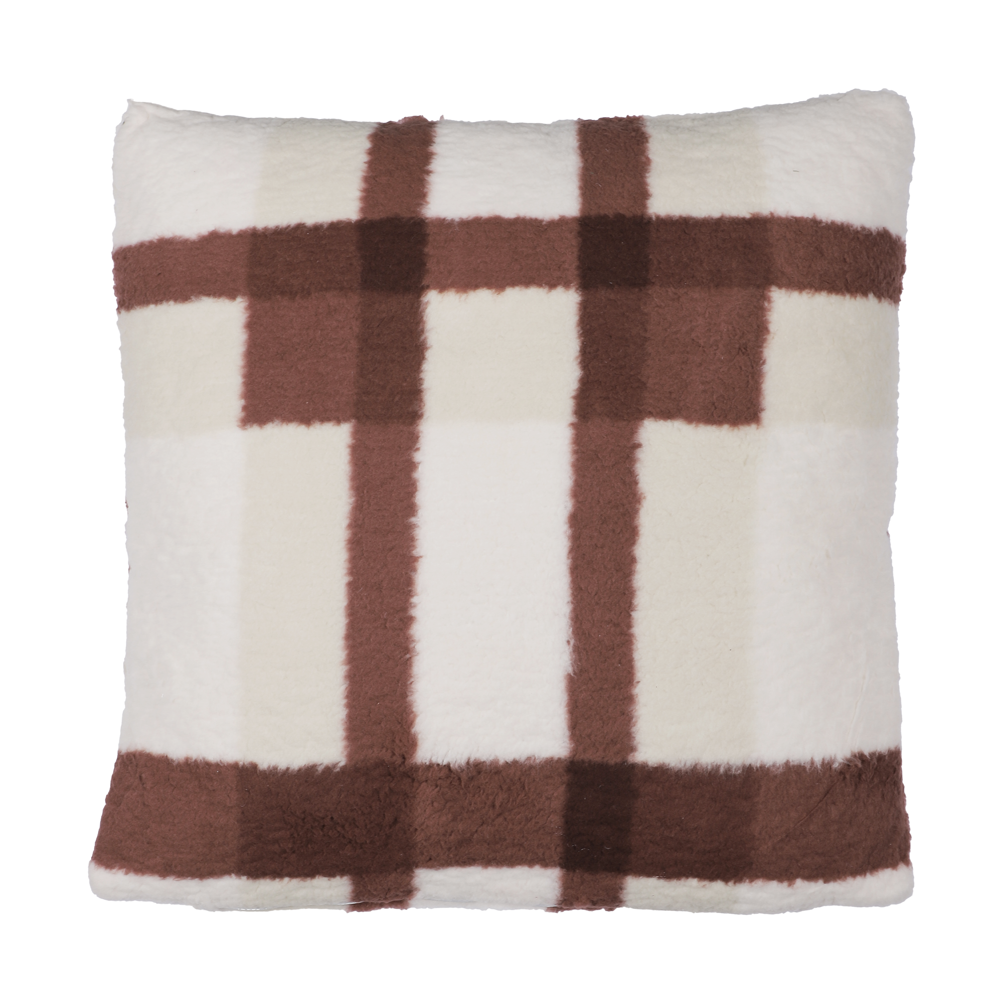 Coussin sherpa imprimé à carreaux  - Rose