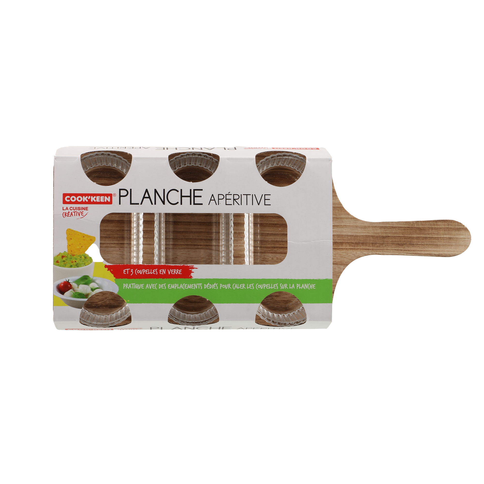 Planche apéritif avec 3 coupelles