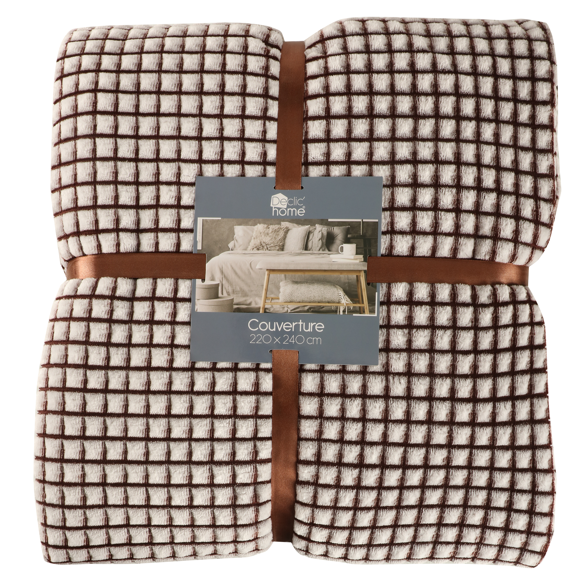 Couverture en flanelle quadrillée 220x240cm - Marron