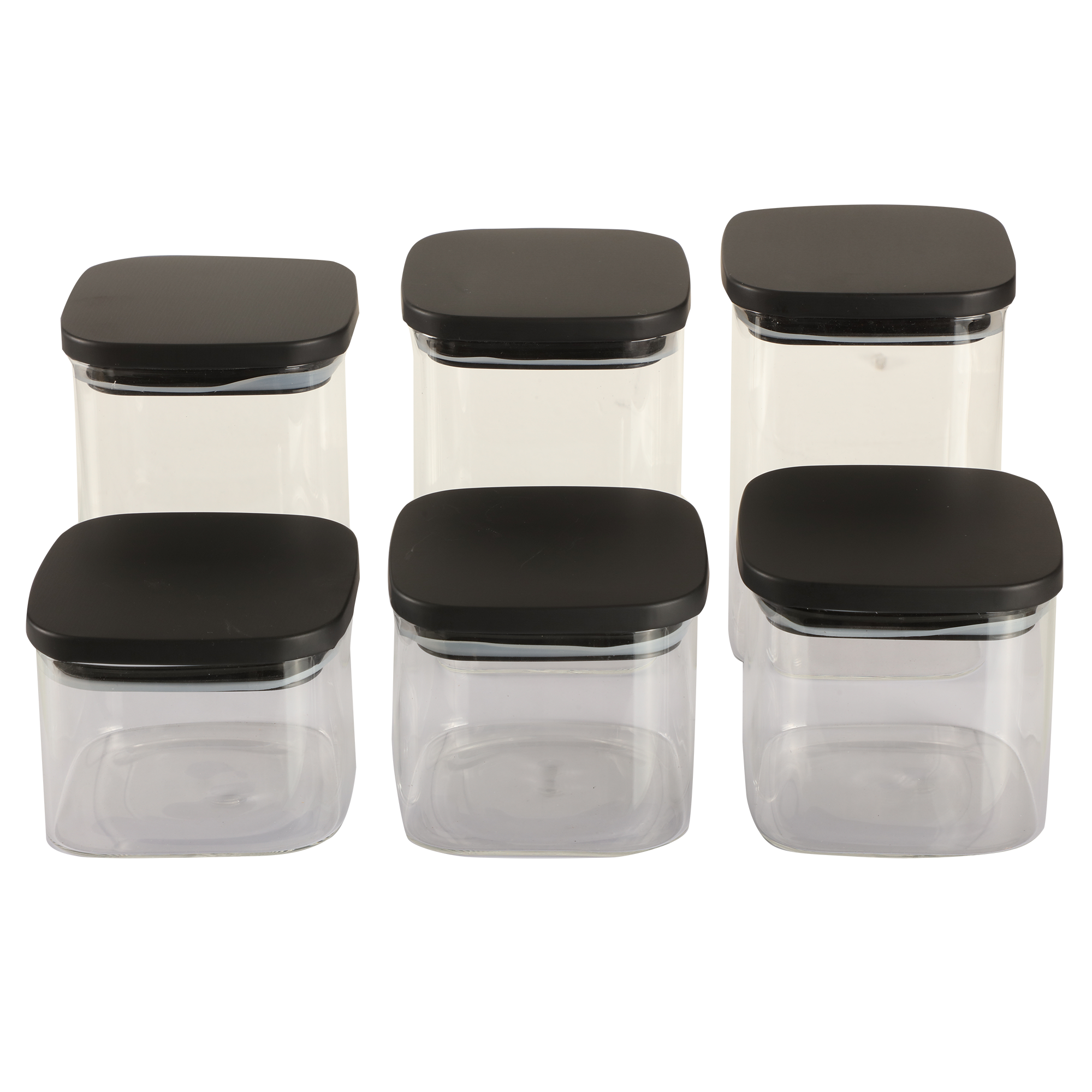 6 bocaux en verre avec couvercle noir