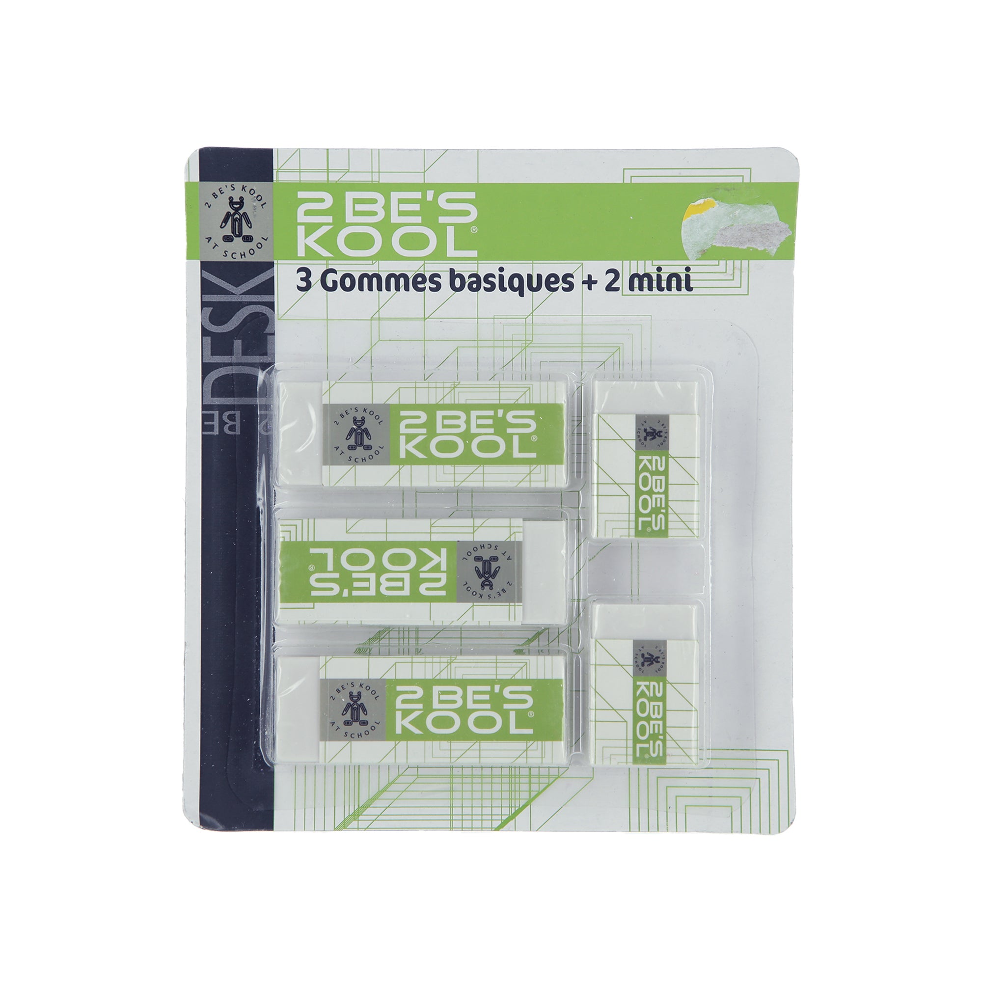 3 gommes basiques + 2 mini