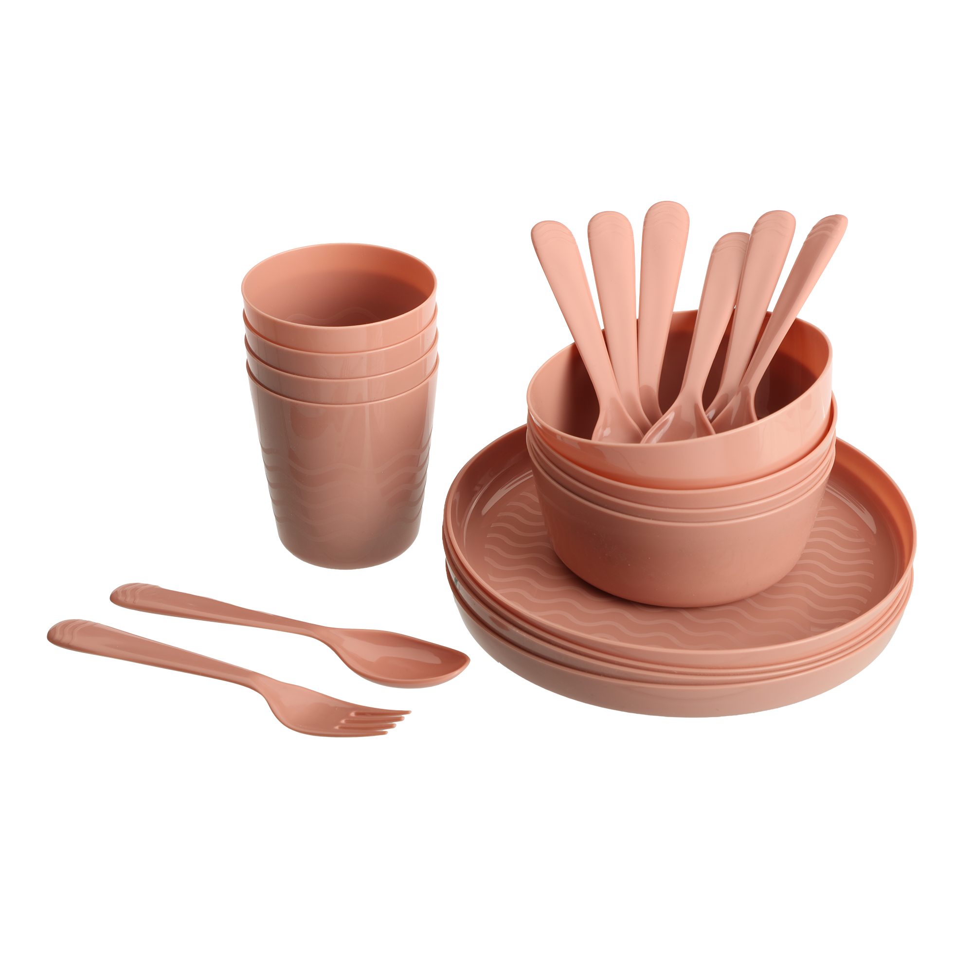 Vaisselle picnic 20 pièces en plastique - Rose clair