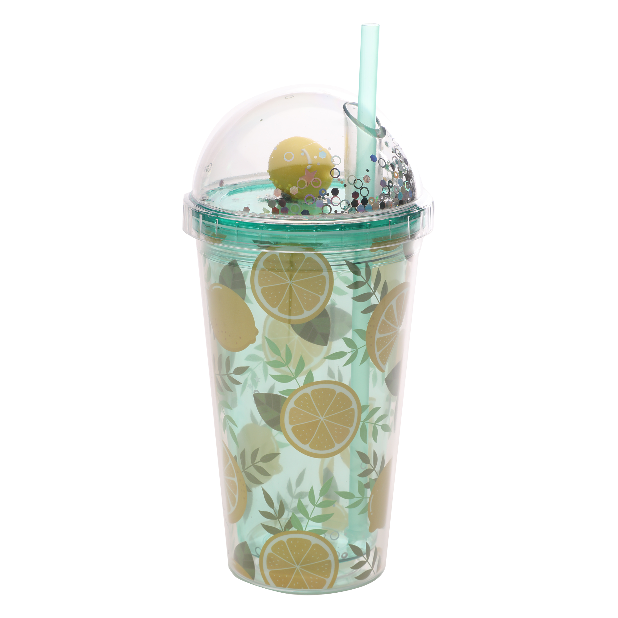 Gobelet à paille imprimé fruits en plastique 740 ml - Jaune