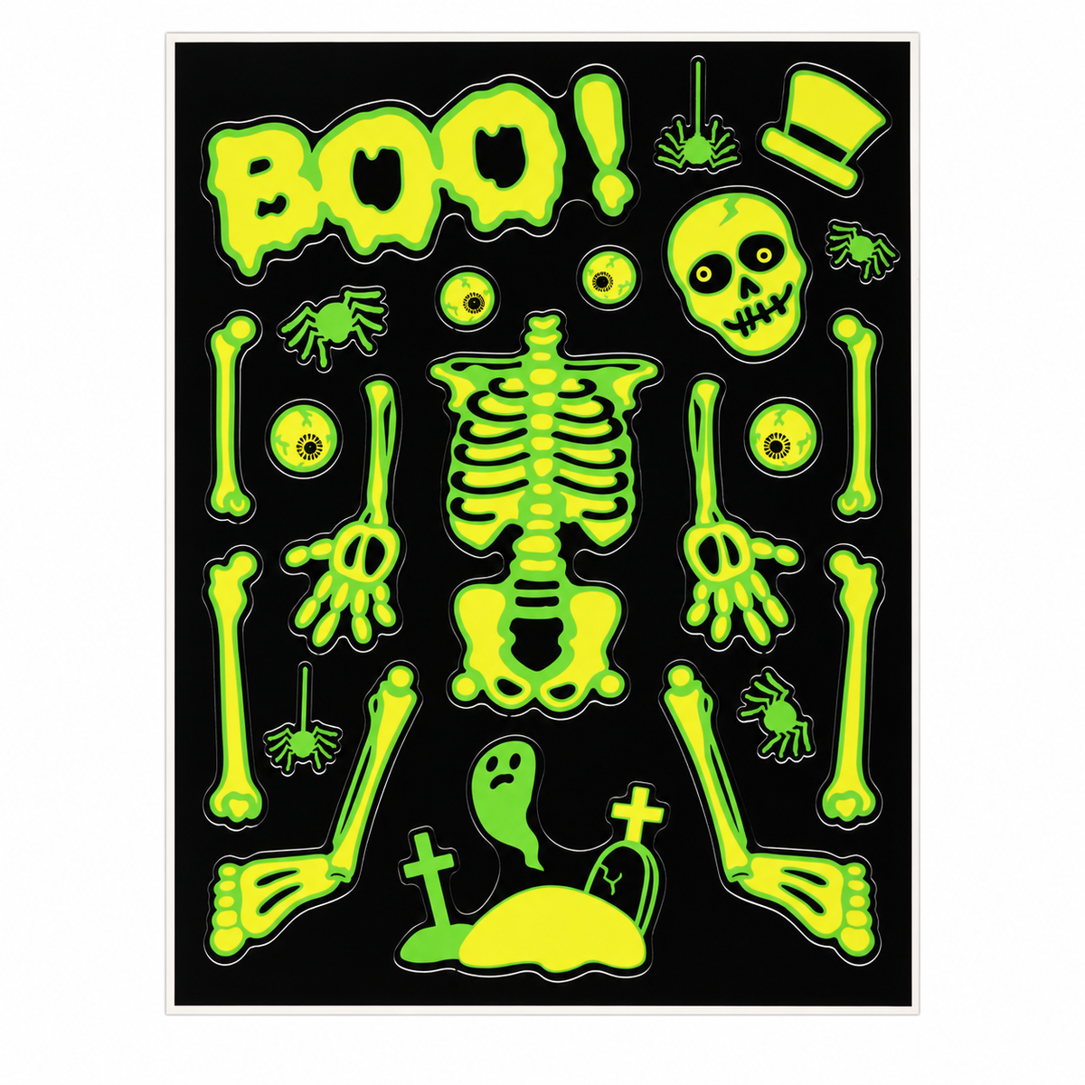 Stickers de fenêtre phosphorescents pour Halloween – 30 × 42 cm - Vert