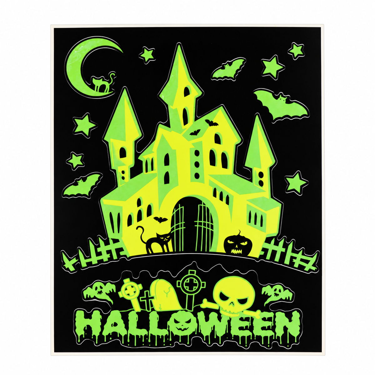 Stickers de fenêtre phosphorescents pour Halloween – 30 × 42 cm - Vert