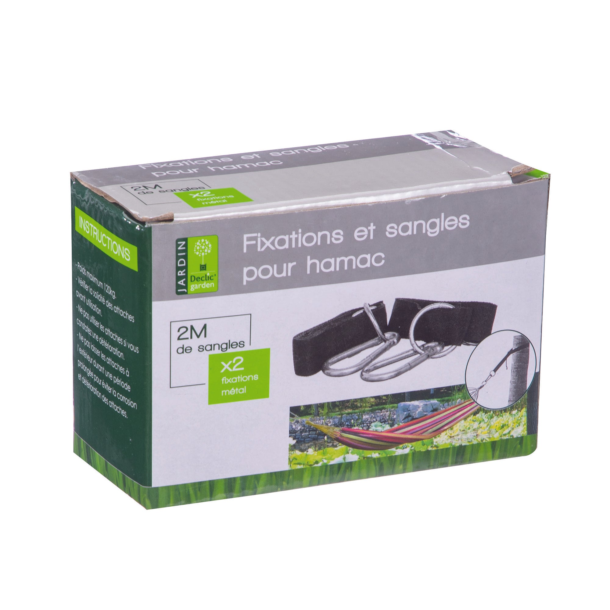 2 fixations en métal et sangles pour hamac