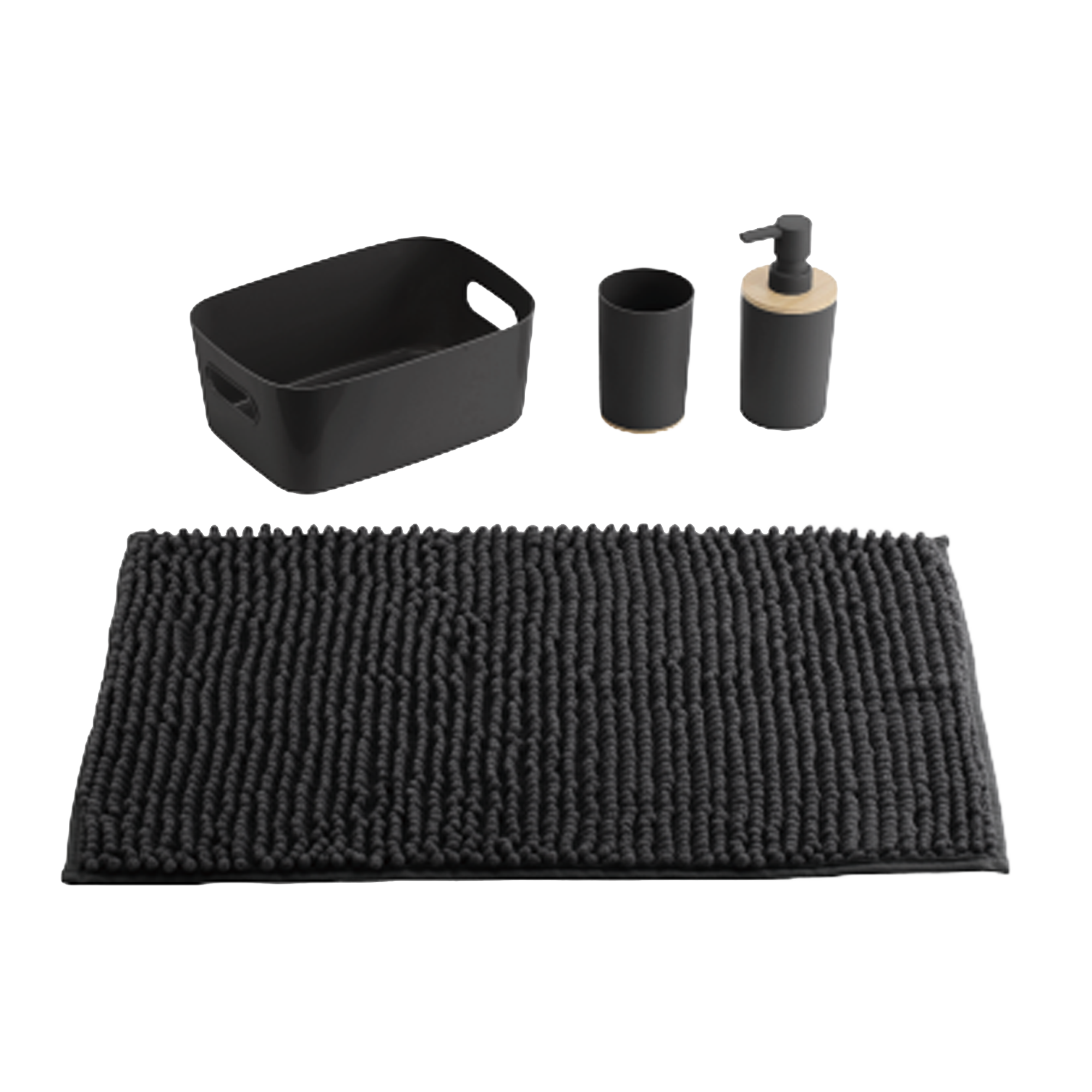 Ensemble salle de bain chenille avec accessoires assortis - Noir