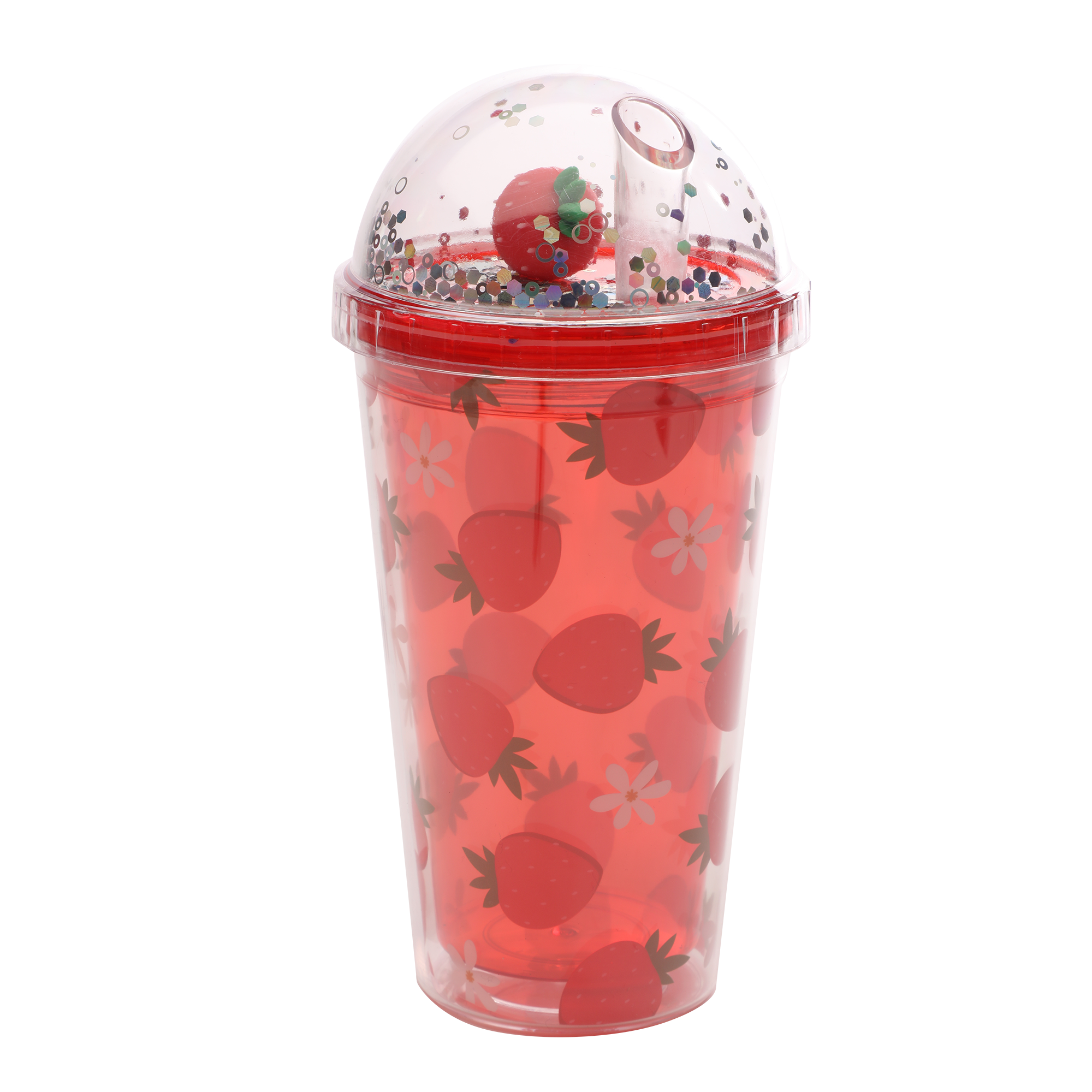 Gobelet à paille imprimé fruits 600 ml - Rouge