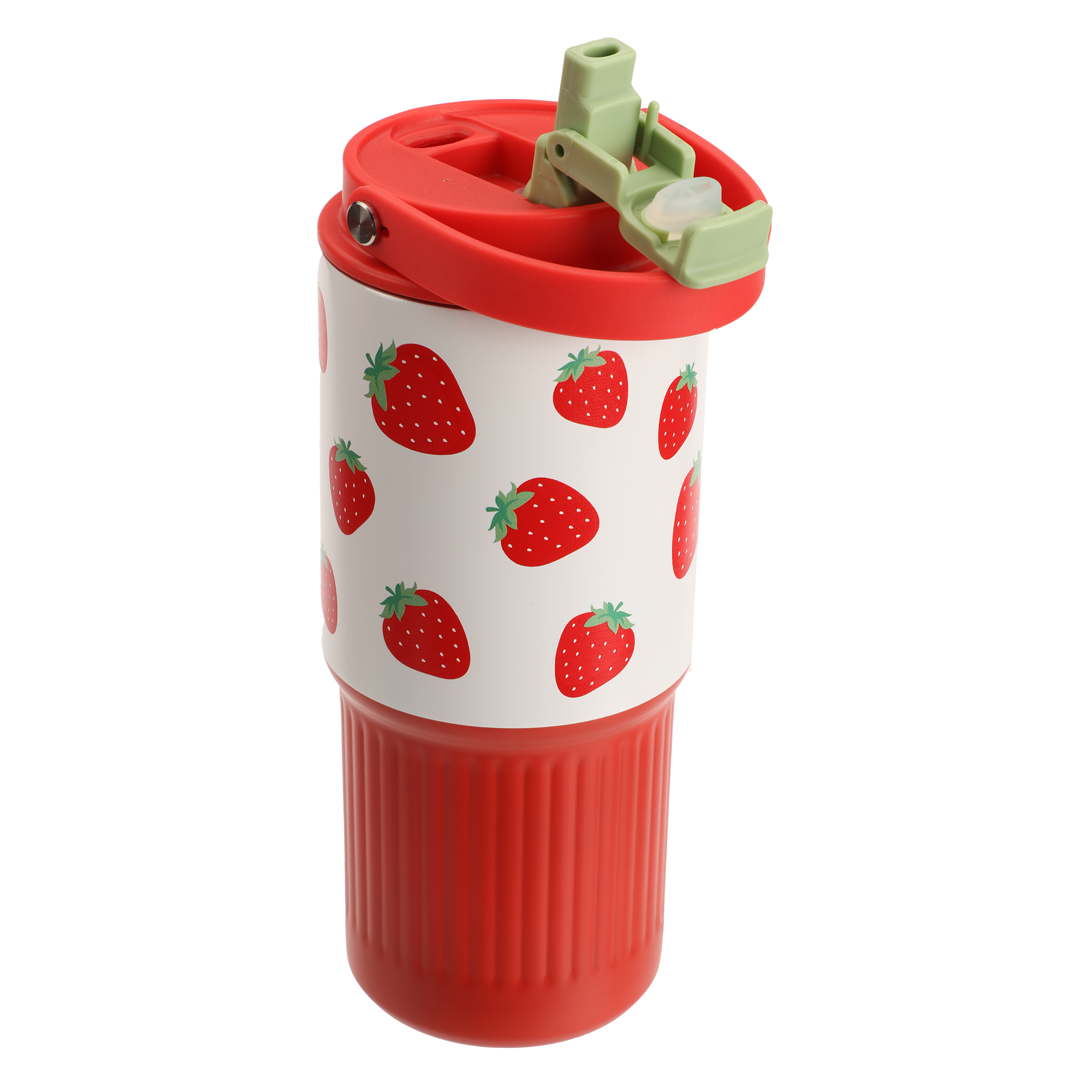 Mug de transport en inox imprimé fruits 750 ml - Rouge