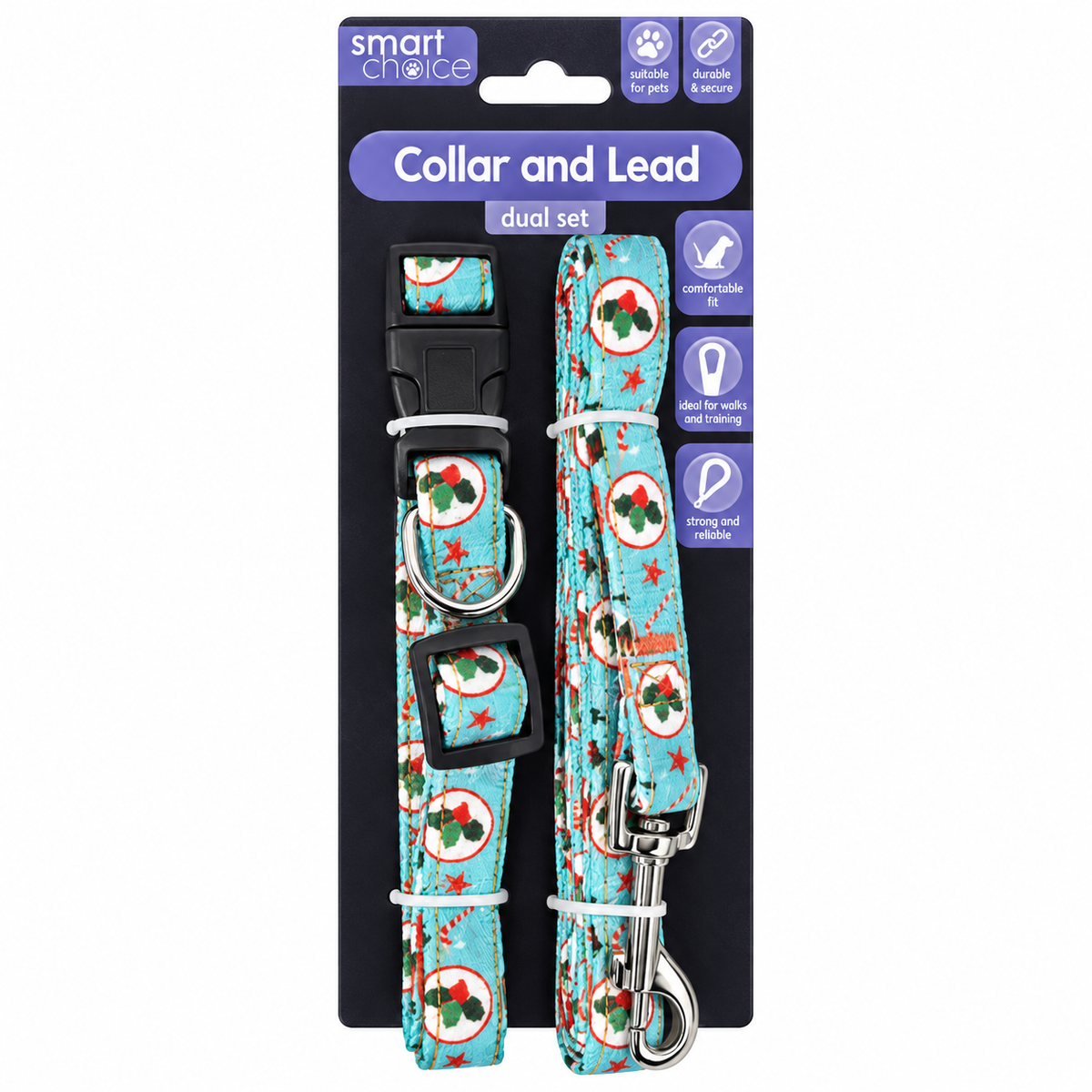 Laisse et collier de Noël pour animaux - Bleu