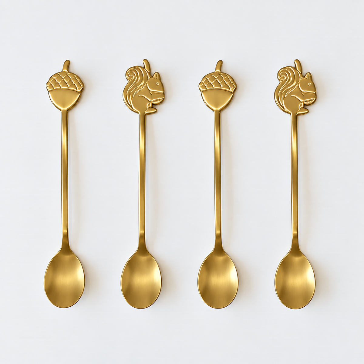 Cuillères en acier inoxydable Cook Keen, motif écureuil et noix – lot de 4 - Or