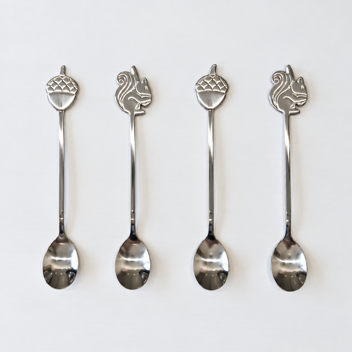 Cuillères en acier inoxydable Cook Keen, motif écureuil et noix – lot de 4 - Argent