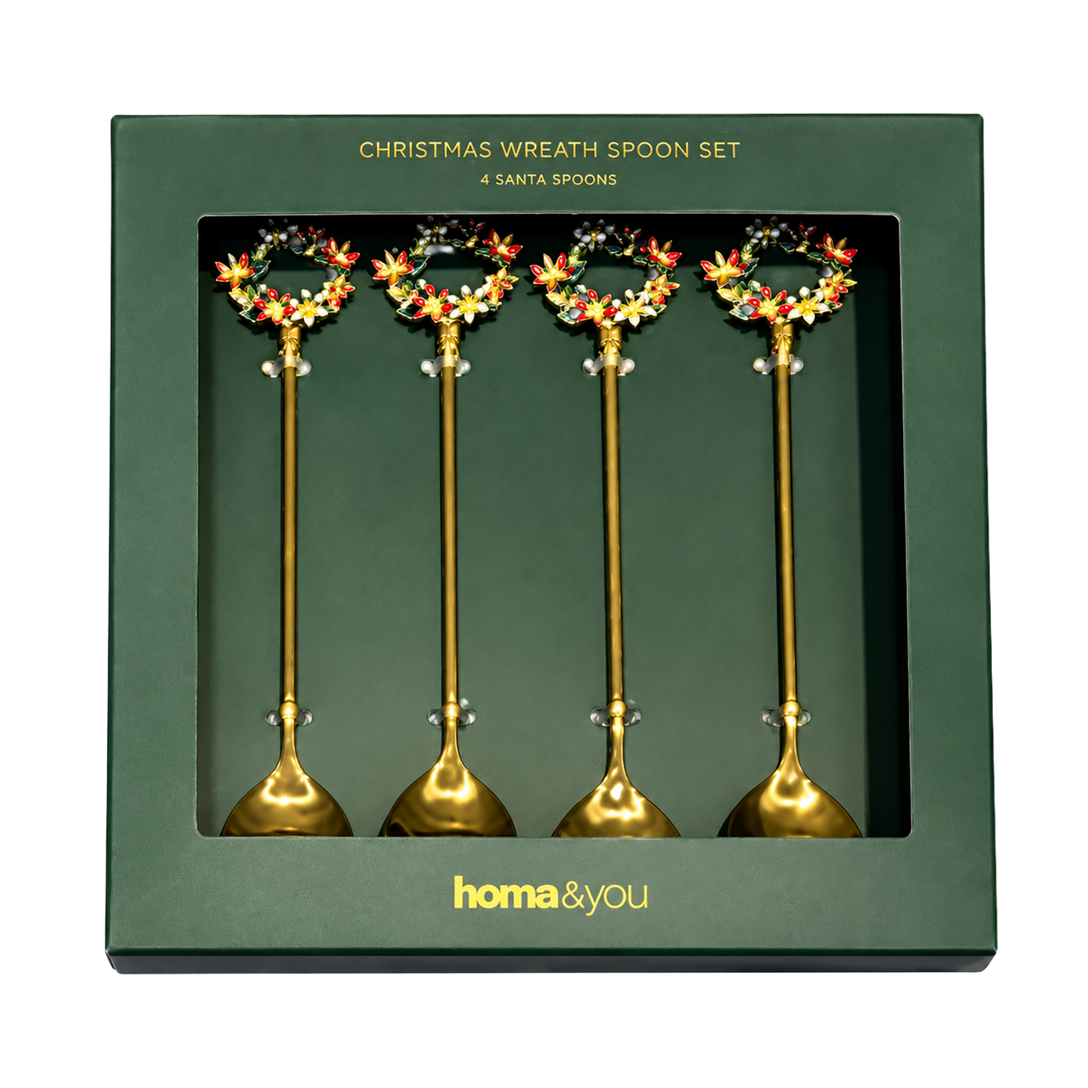 4 CUILLERES A DESSERT DECOR NOEL INOX
