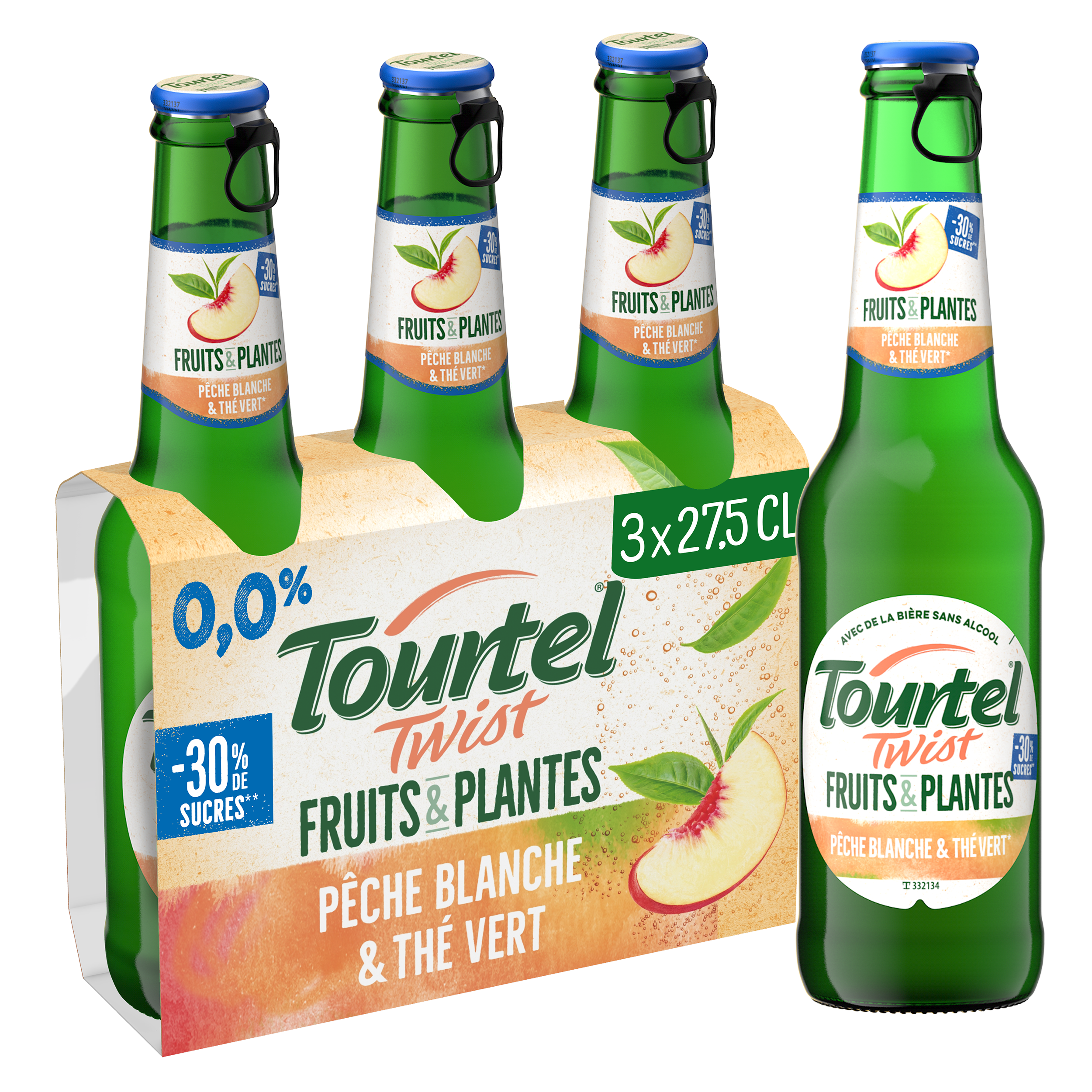 Pack de 3 x 27,5 cl Tourtel Twist pêche thé vert
