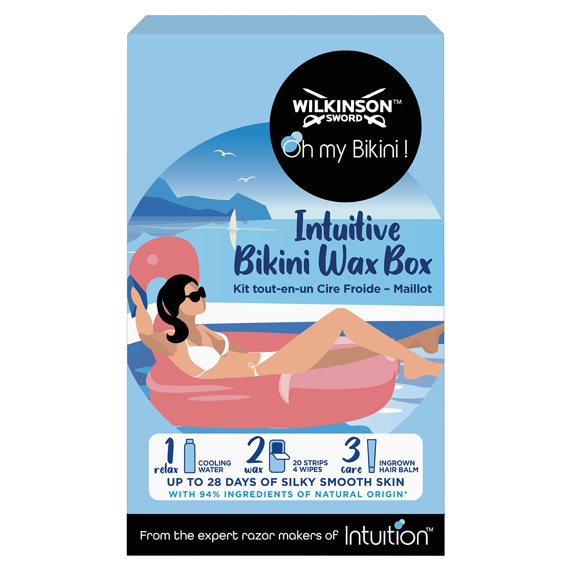 KIT CIRE FROIDE MAILLOT:EAU RAFRAICHISSANTE+20BANDES+BAUME DEPILATOIRE
