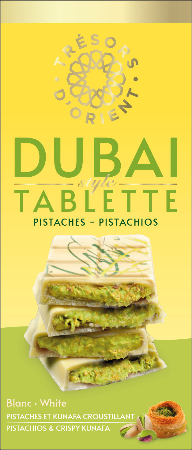 Tablette de chocolat blanc Dubaï pistache et kunafa