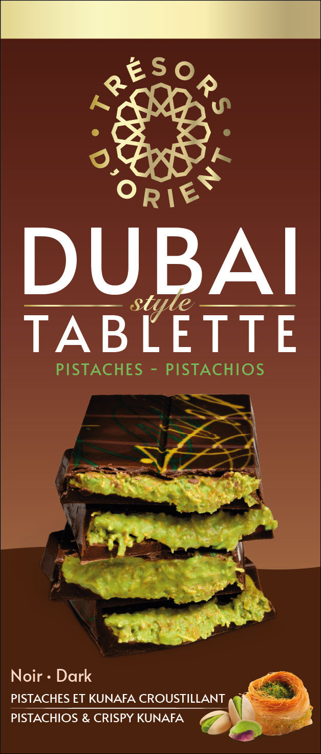 Tablette de chocolat noir Dubaï pistache et kunafa