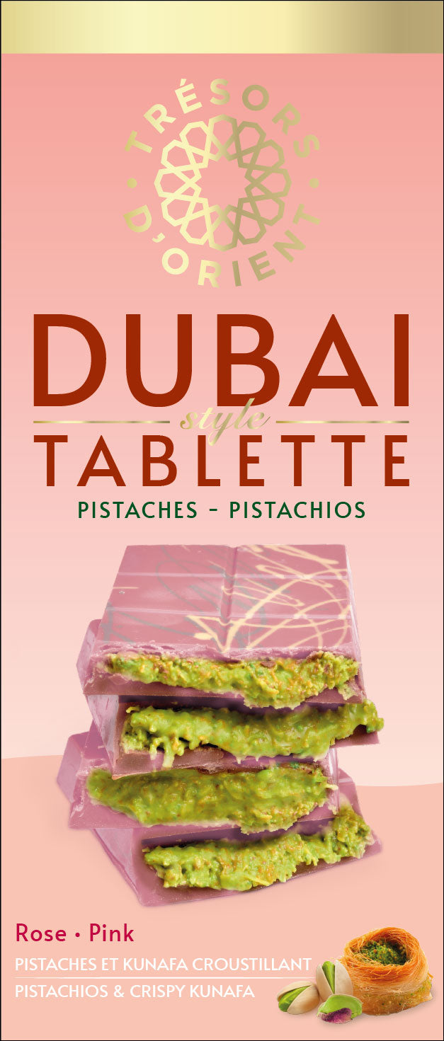 Tablette de chocolat de Dubaï Ruby pistache et kunafa