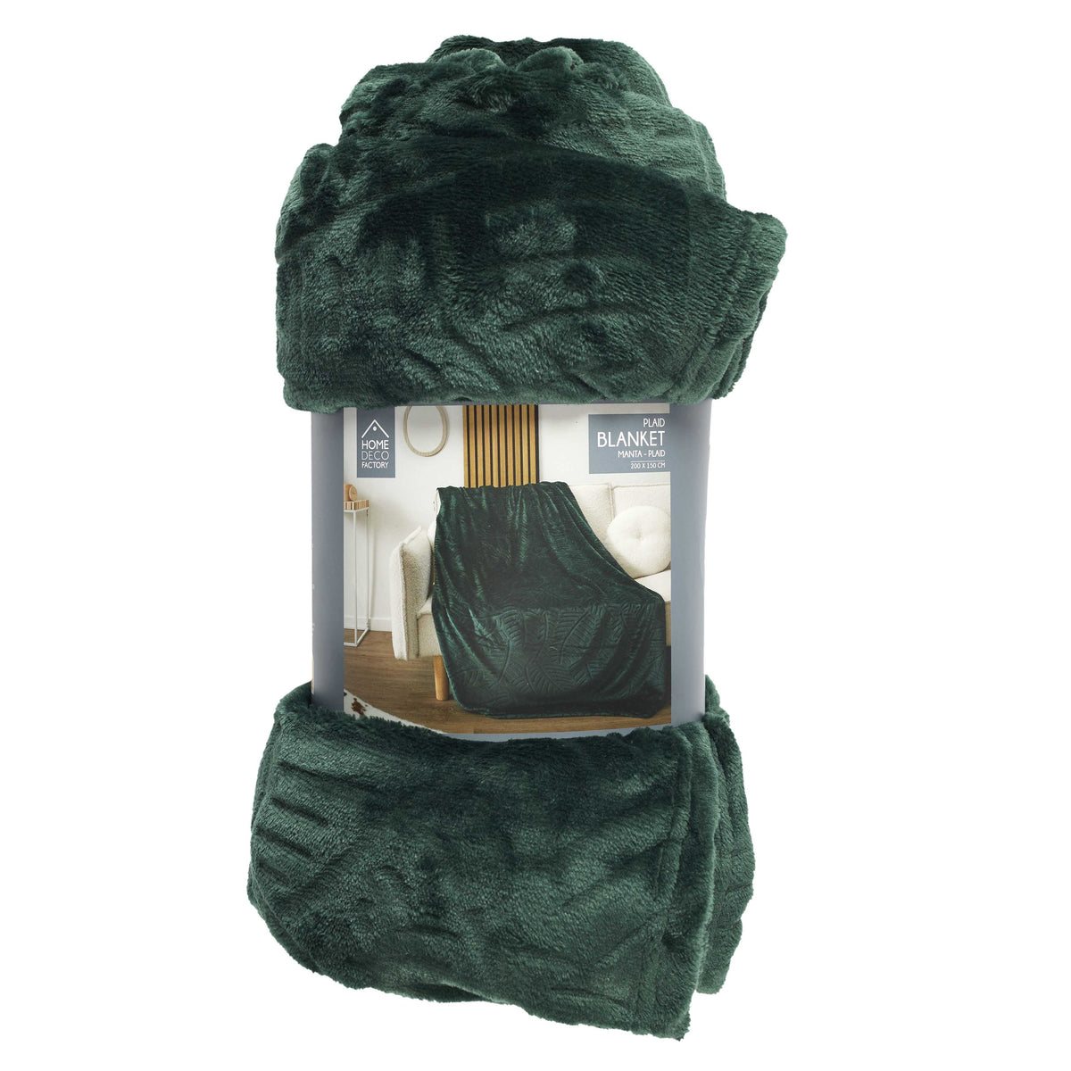 Plaid en flanelle embossée vert sapin Home Deco Factory – 150 × 200 cm