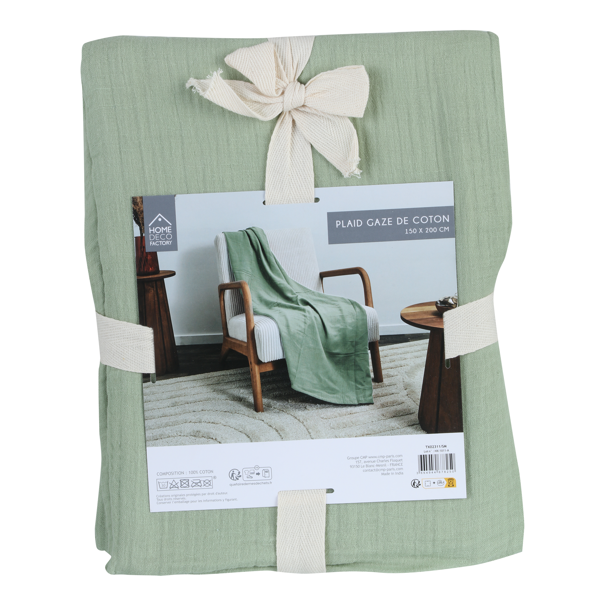 Plaid effet gaze de coton uni  - Vert