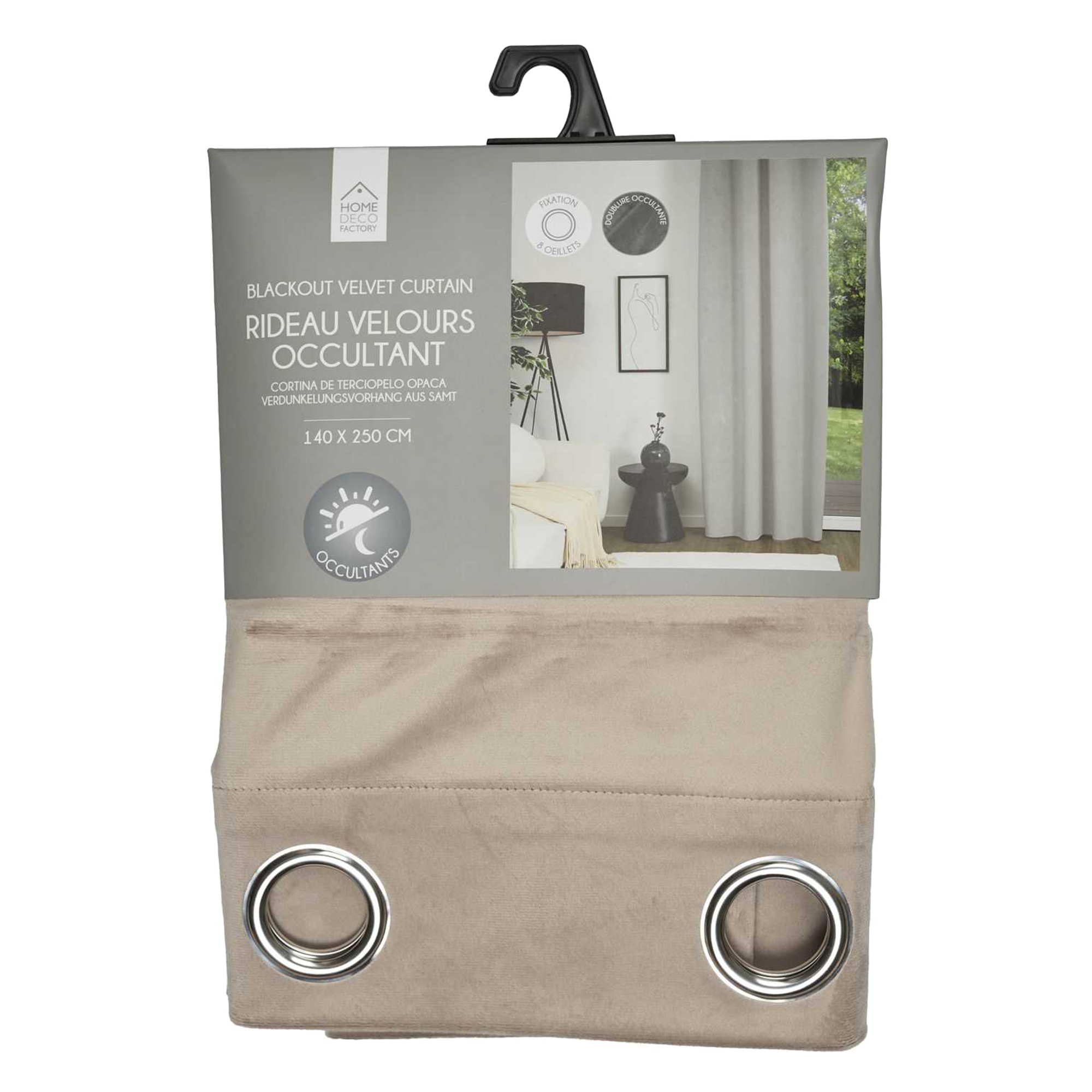 Rideau en velours occultant 140x250 cm  - Beige