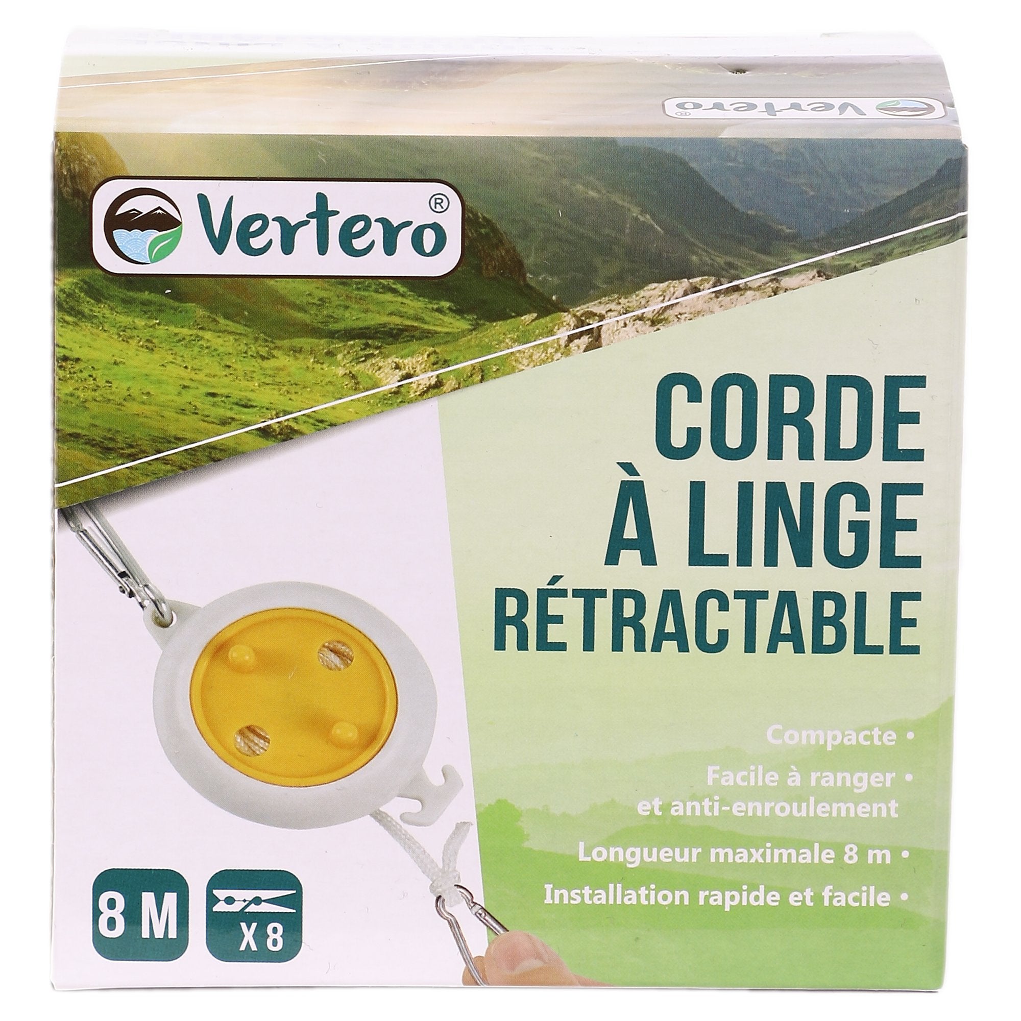 Corde à linge rétractable 8m et 8 pinces – Stokomani