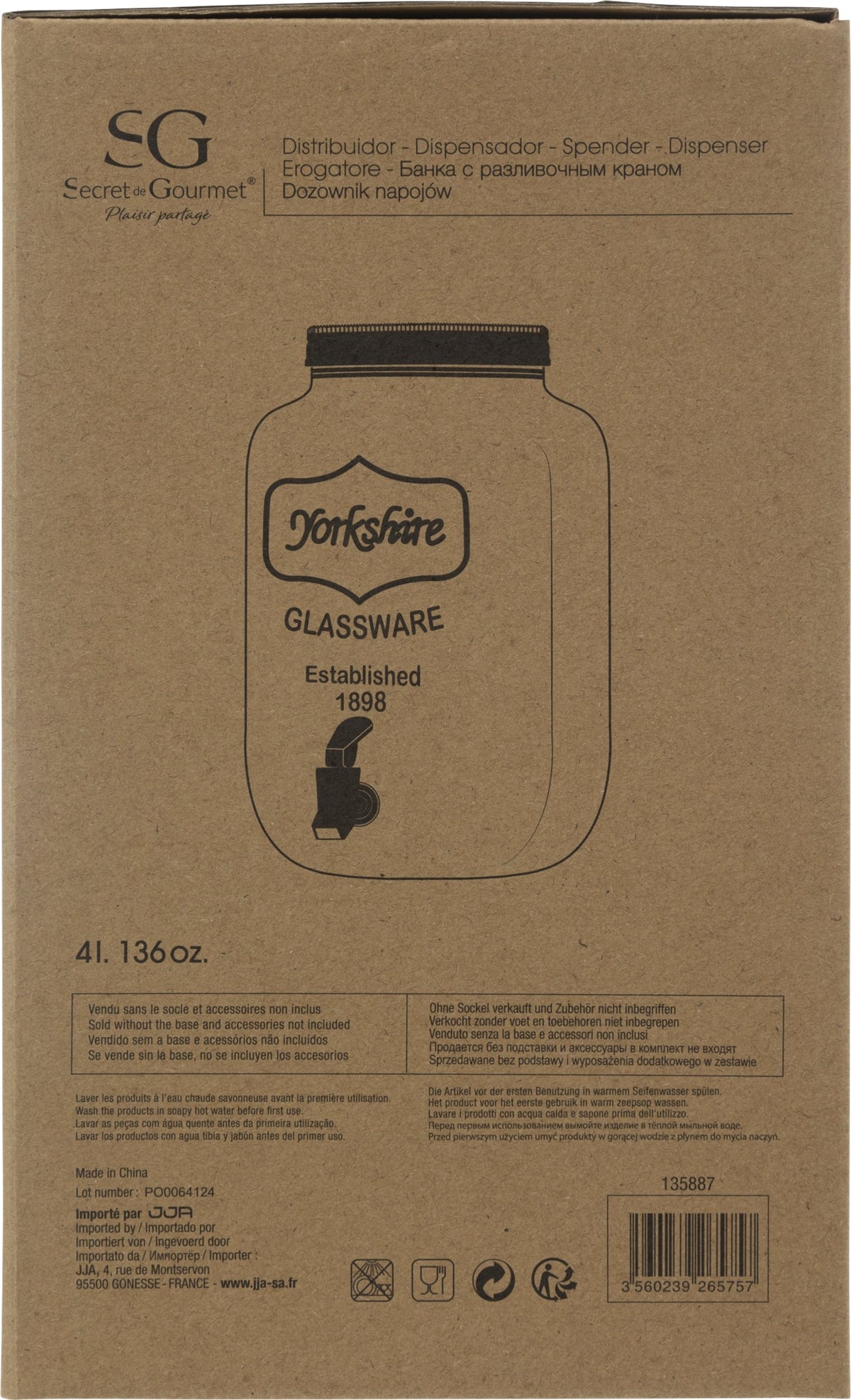 JJA Distributeur De Boisson 4L Transparent – Idéal Pour Cocktails, Punch Et Jus Frais !