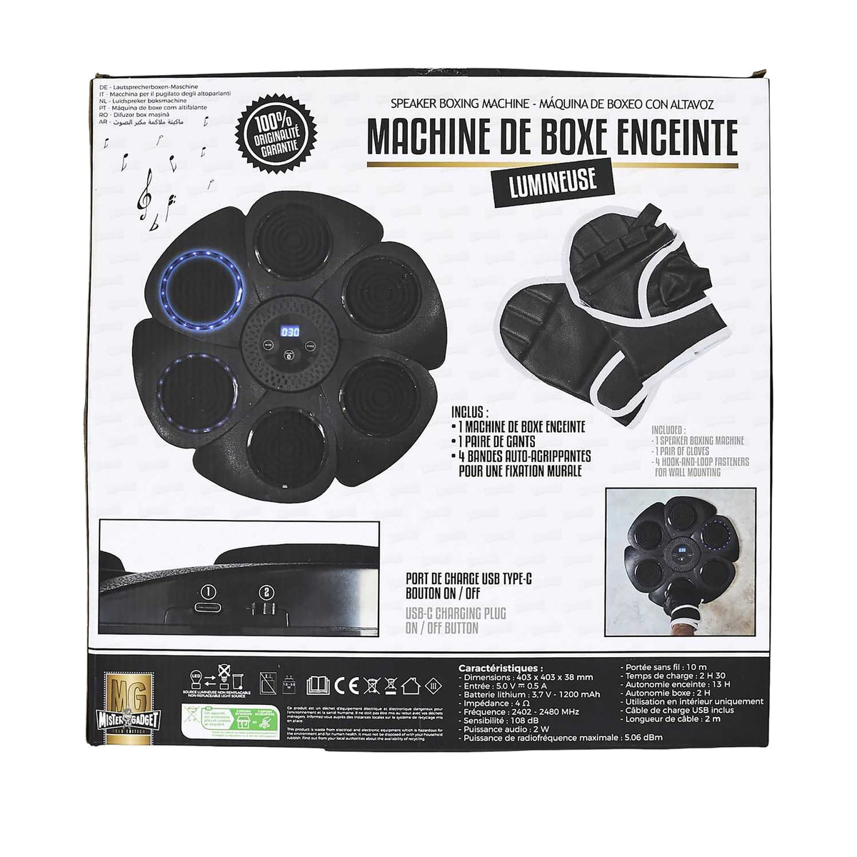 Machine De Boxe Musicale Avec Gants, Cible électronique Intelligente BT Fixation Murale Tapis Entrainement 98913560